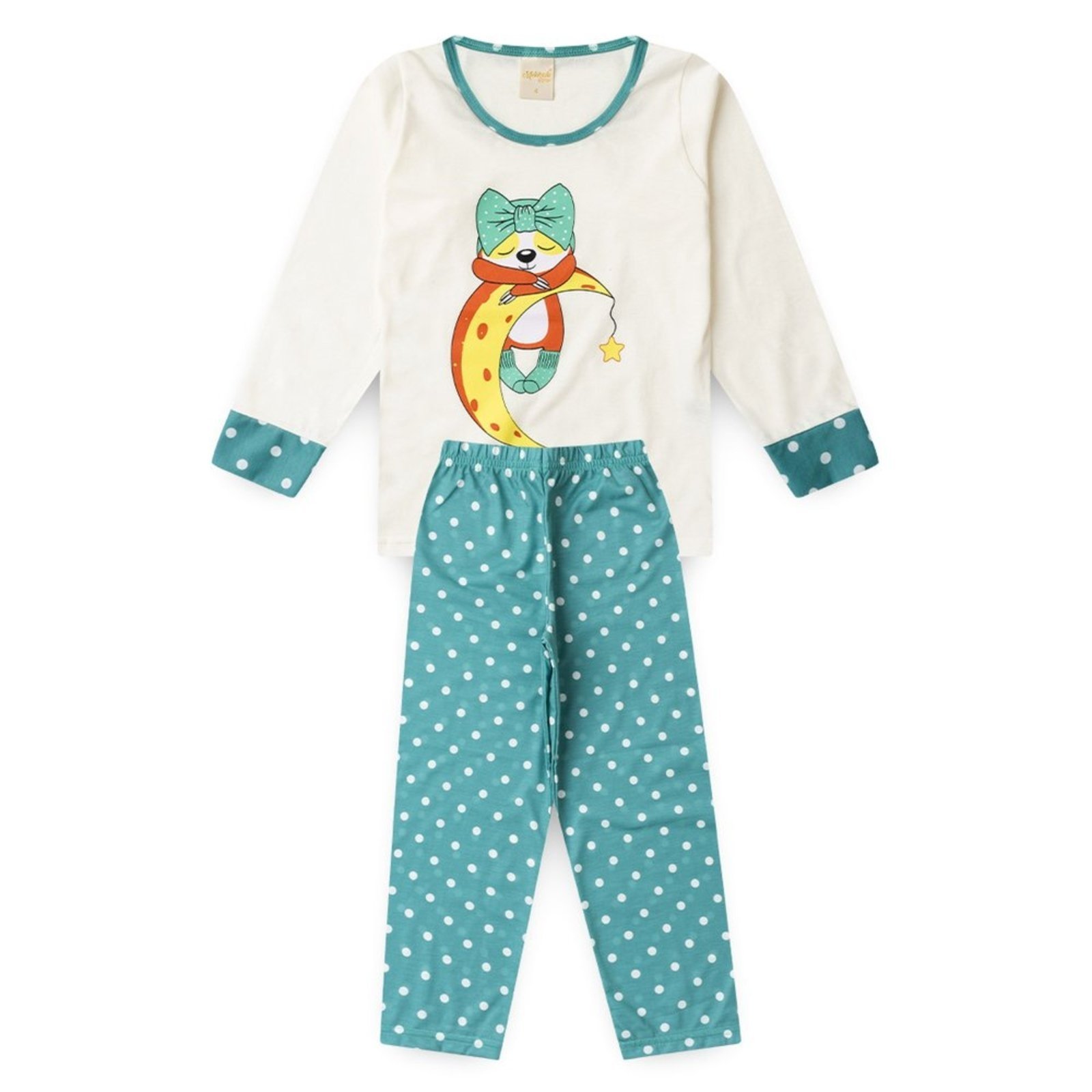 Pijama Longo Menina Natural Bichinho e Bolinhas