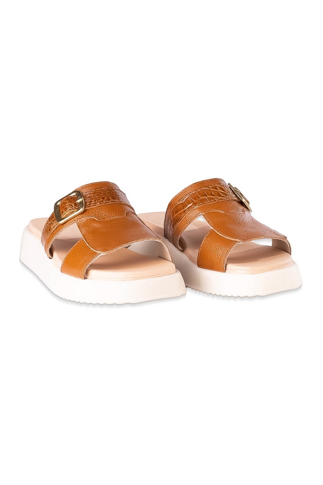 Papete de couro feminina detalhe de fivela Sienna – Caramelo