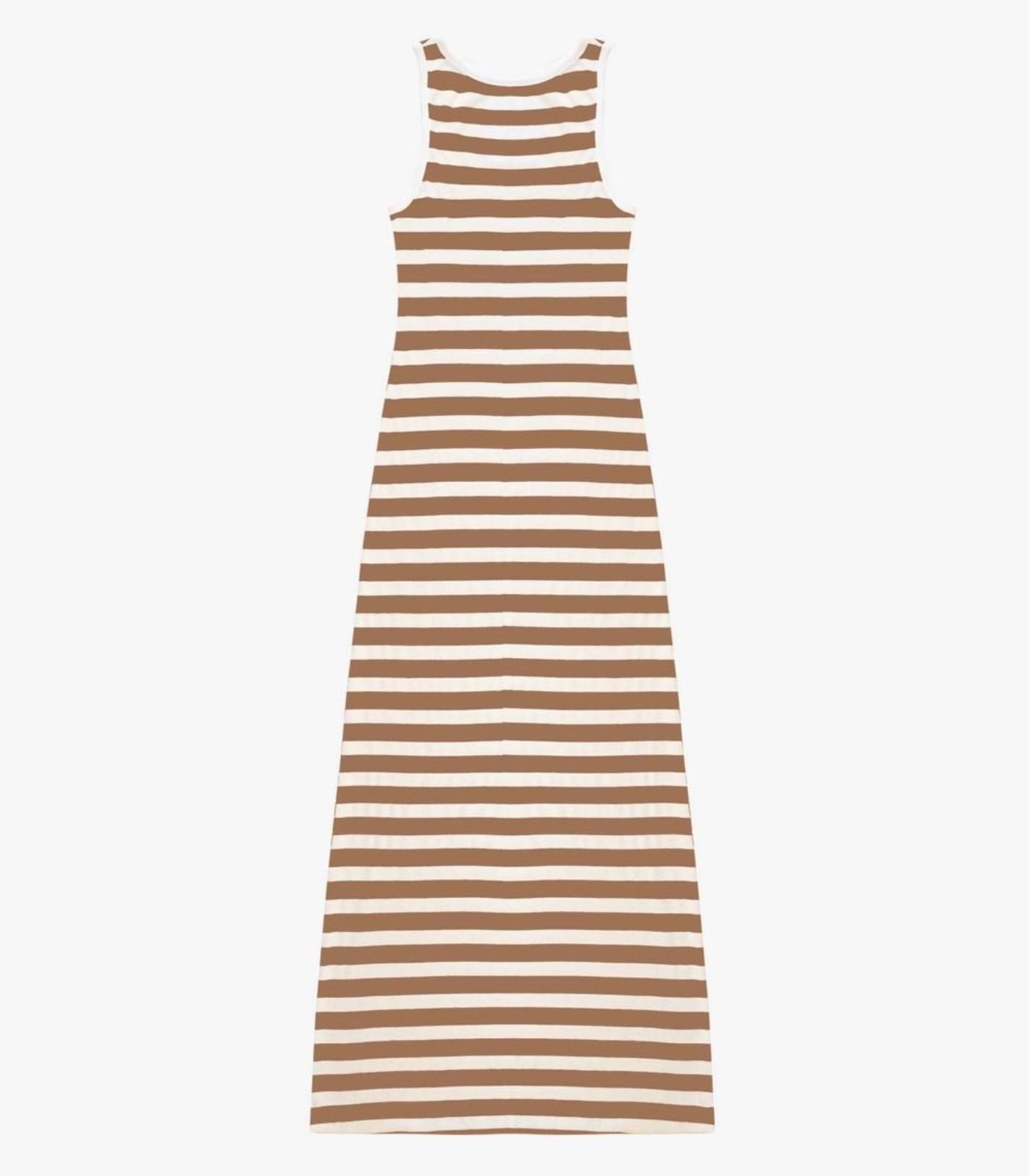 Vestido Midi Ribana de Viscose Listrada Rovitex Marrom