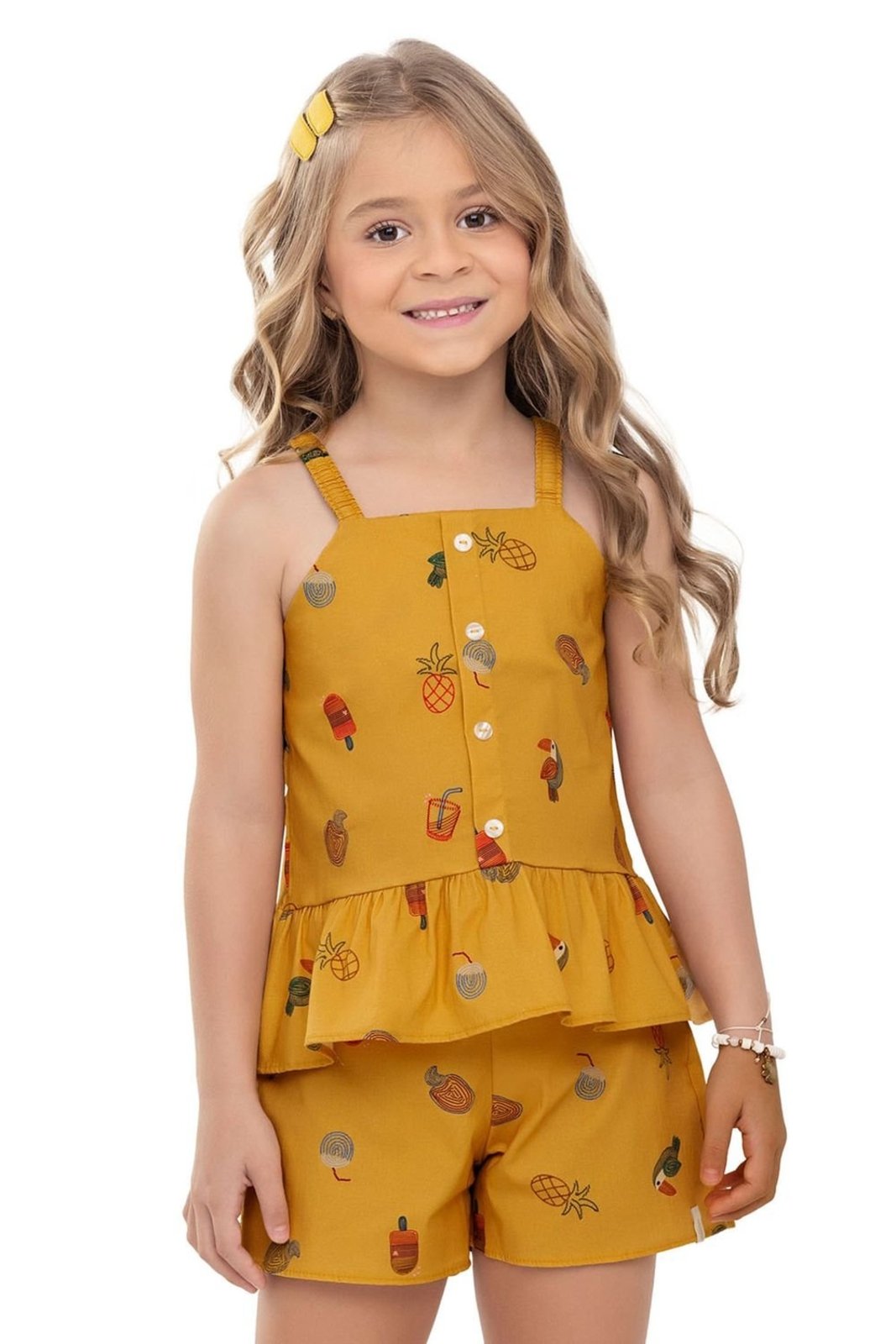 Vista 2 Infantil - Conjunto Menina Tropical Babados Elian azul Elian azul