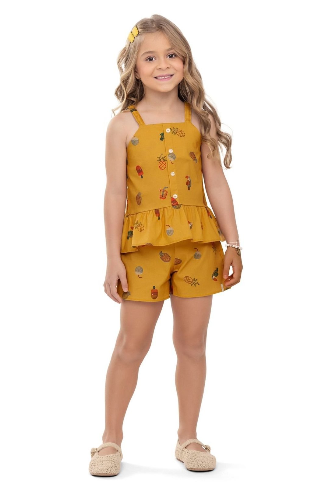 Vista 3 Infantil - Conjunto Menina Tropical Babados Elian azul Elian azul