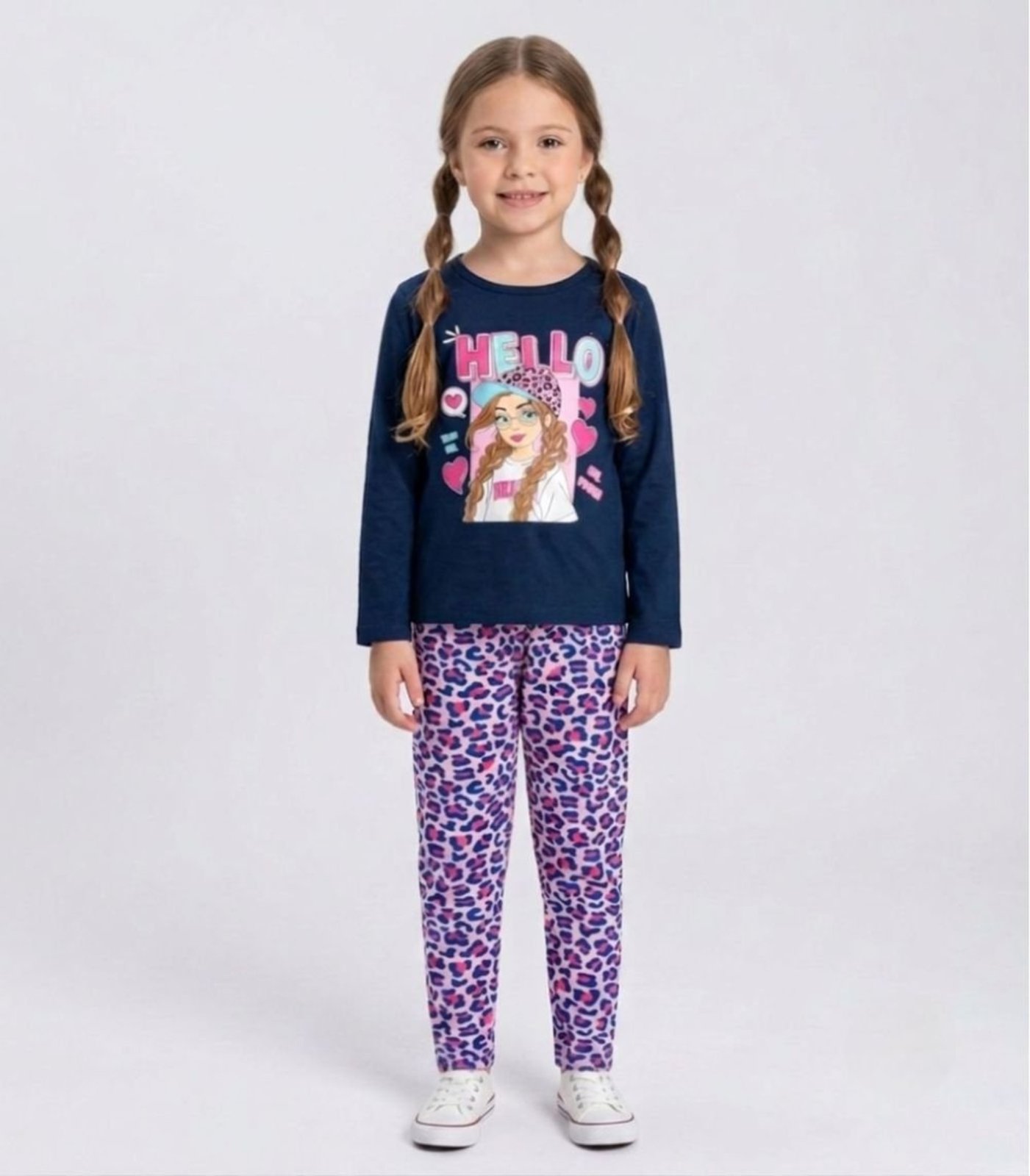 Infantil - Conjunto Algodão Menina Blusa Longa E Calça Kappes Azul