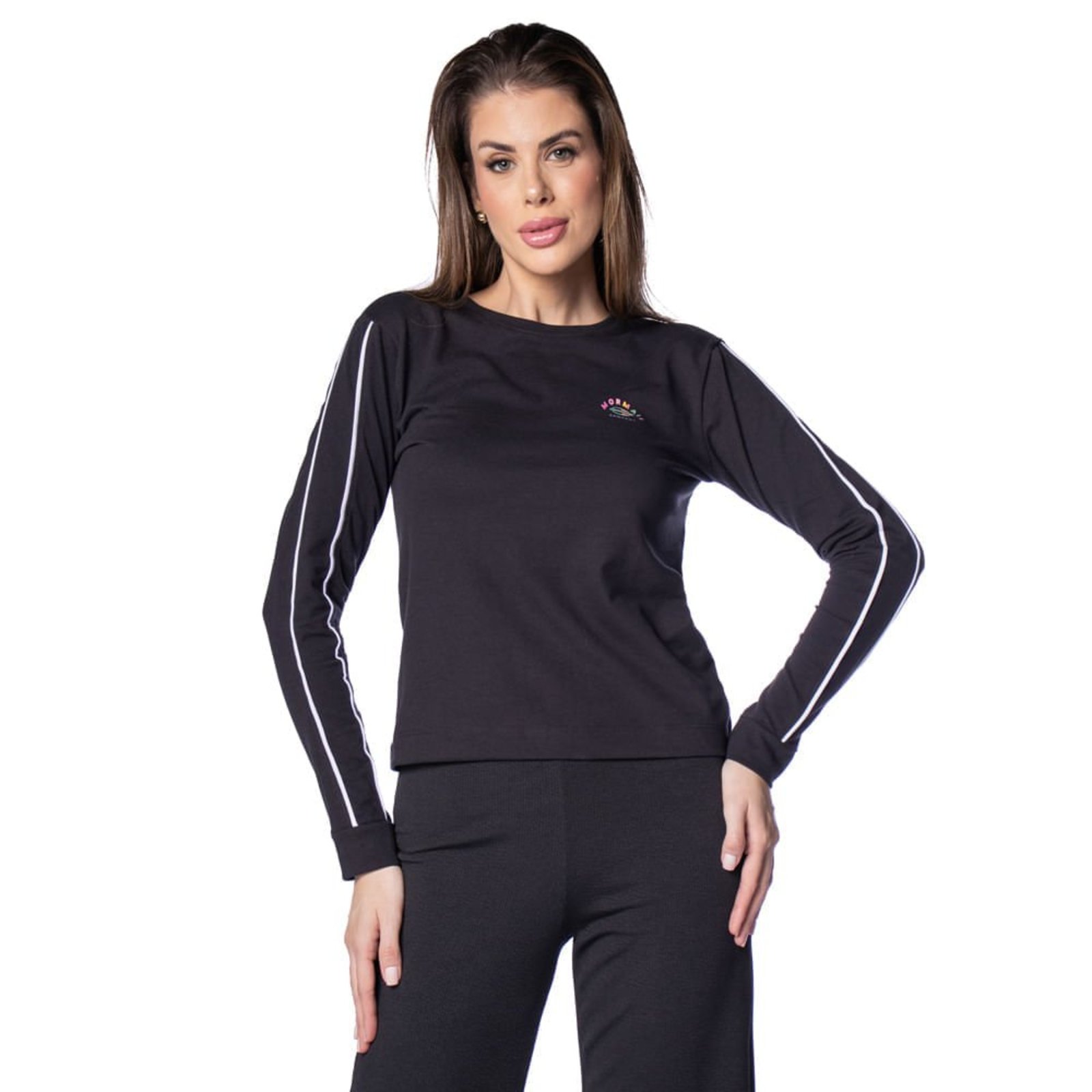 Blusa Feminina Mormaii Malha Piquet Com Filetes Preto
