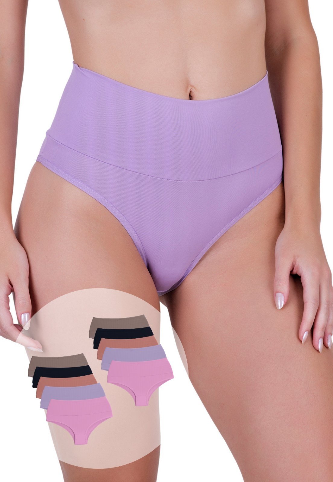 Vista 2 Kit 10 Calcinhas Femininas Cós Alto Microfibra Alternativa Compressão Leve Concept Lingerie multicolorido Concept Lingerie multicolorido