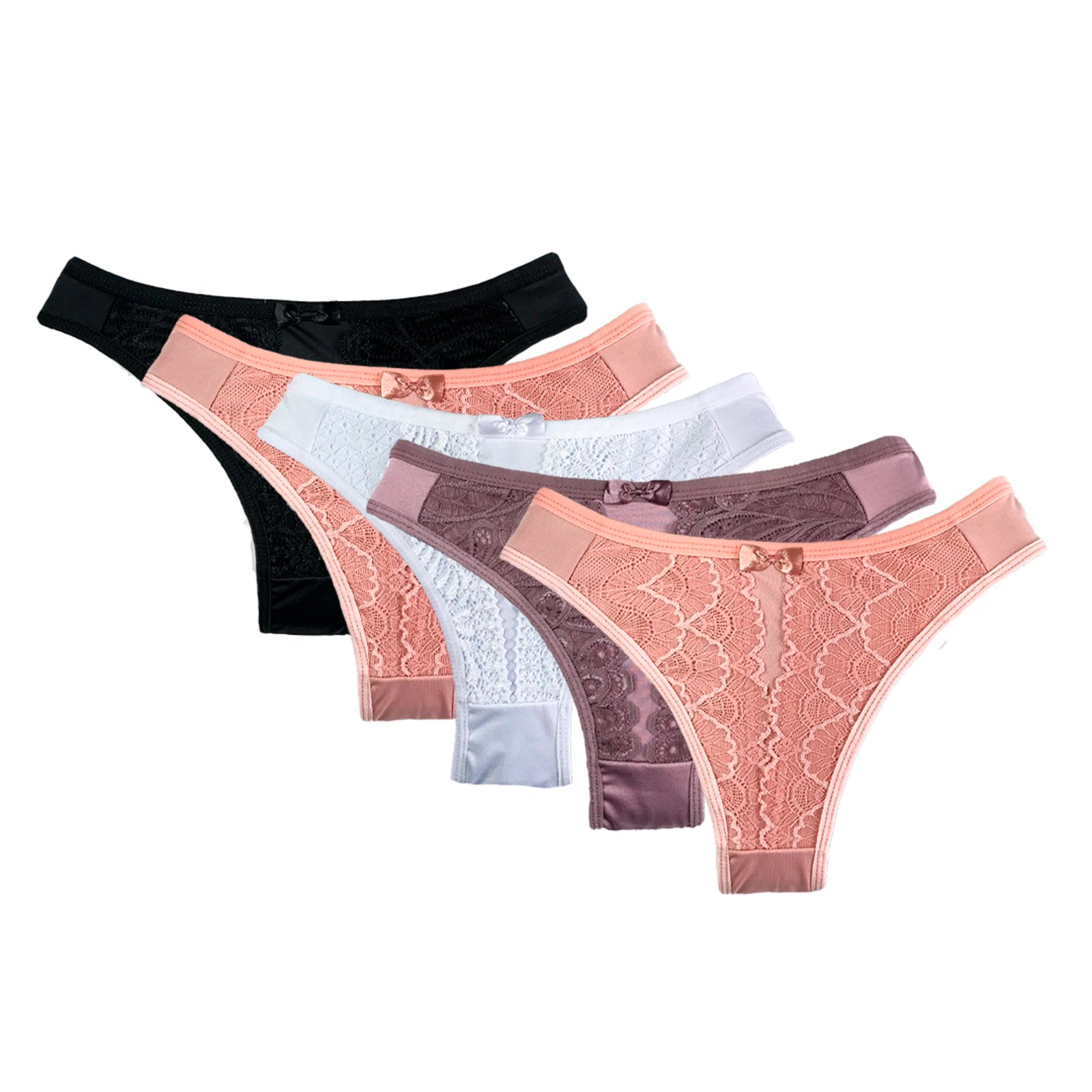 Kit 5 Calcinha Tanga Conforto com Renda Lingerie Feminino Microfibra Moda Feminina