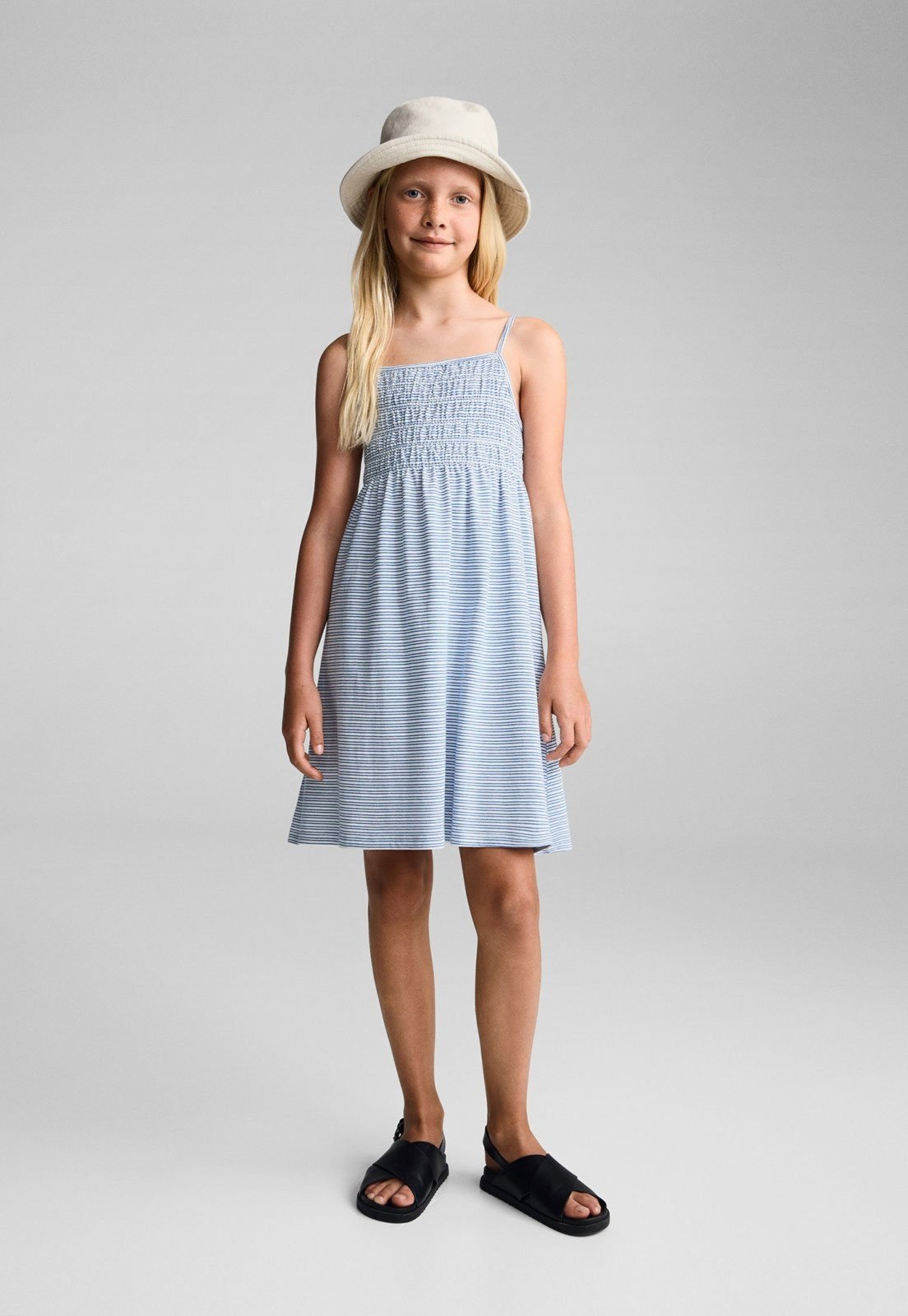 Infantil – Vestido MANGO Recortes Listrado Azul