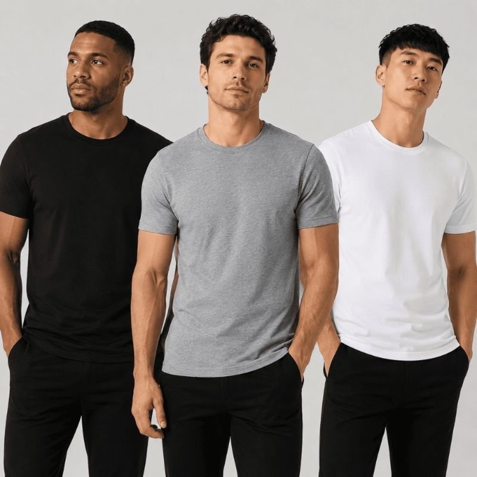Kit 3 Camisetas Básicas Masculinas Casual Dia A Dia - Preto - Cinza - Branco