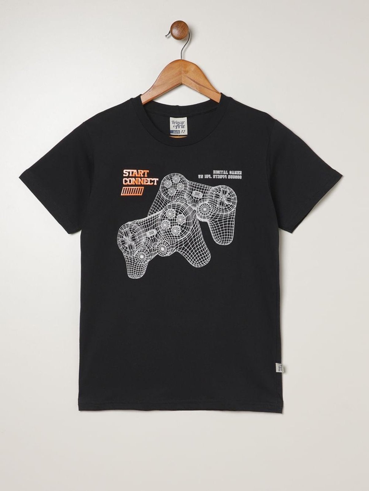 Infantil - Camiseta Manga Curta Juvenil Para Menino - PRETO