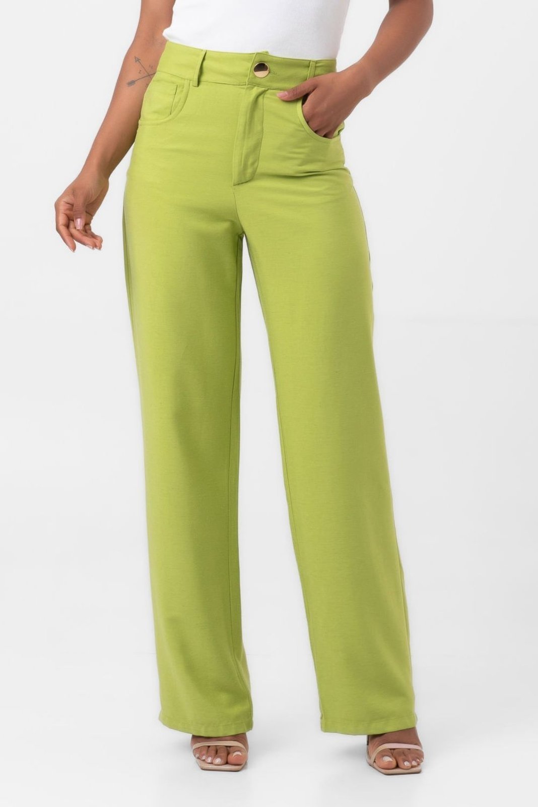 Calça viscolinho reta verde labrava
