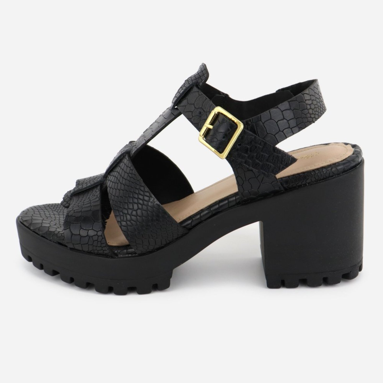 Tamanco Croco Cabedal Maria Paula Couro Tratorado Preto