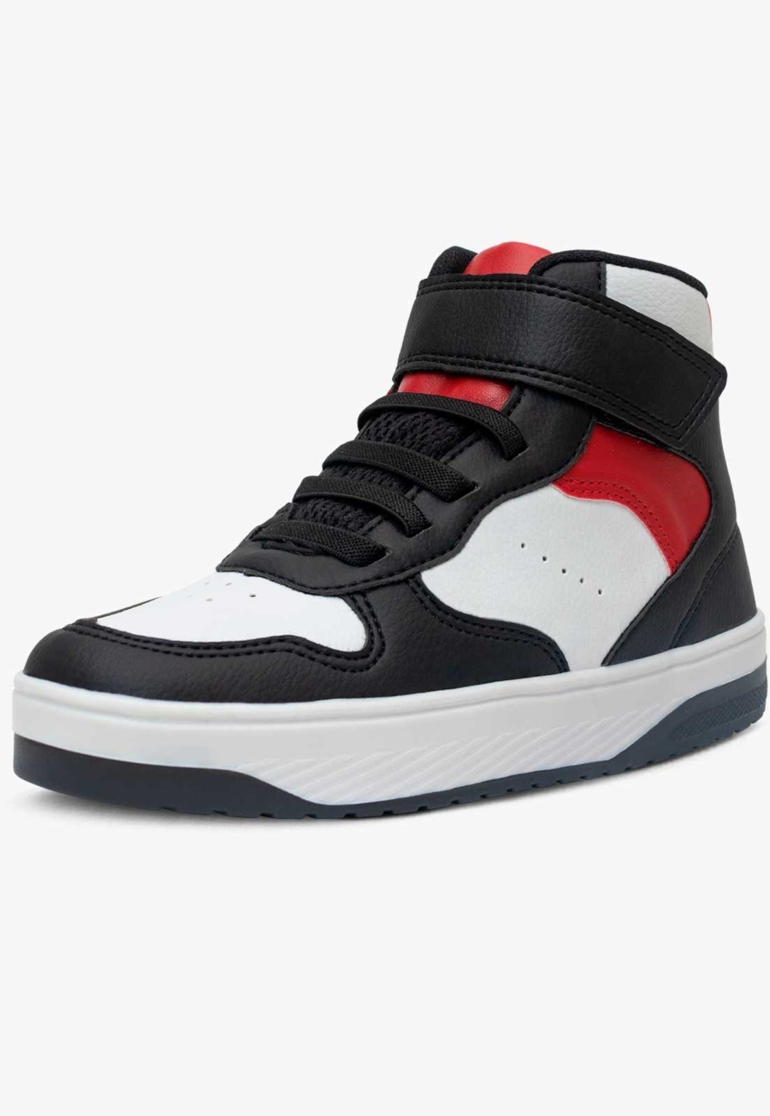 Infantil - Tênis Pópidi Casual Escolar Cano Alto Preto/Vermelho