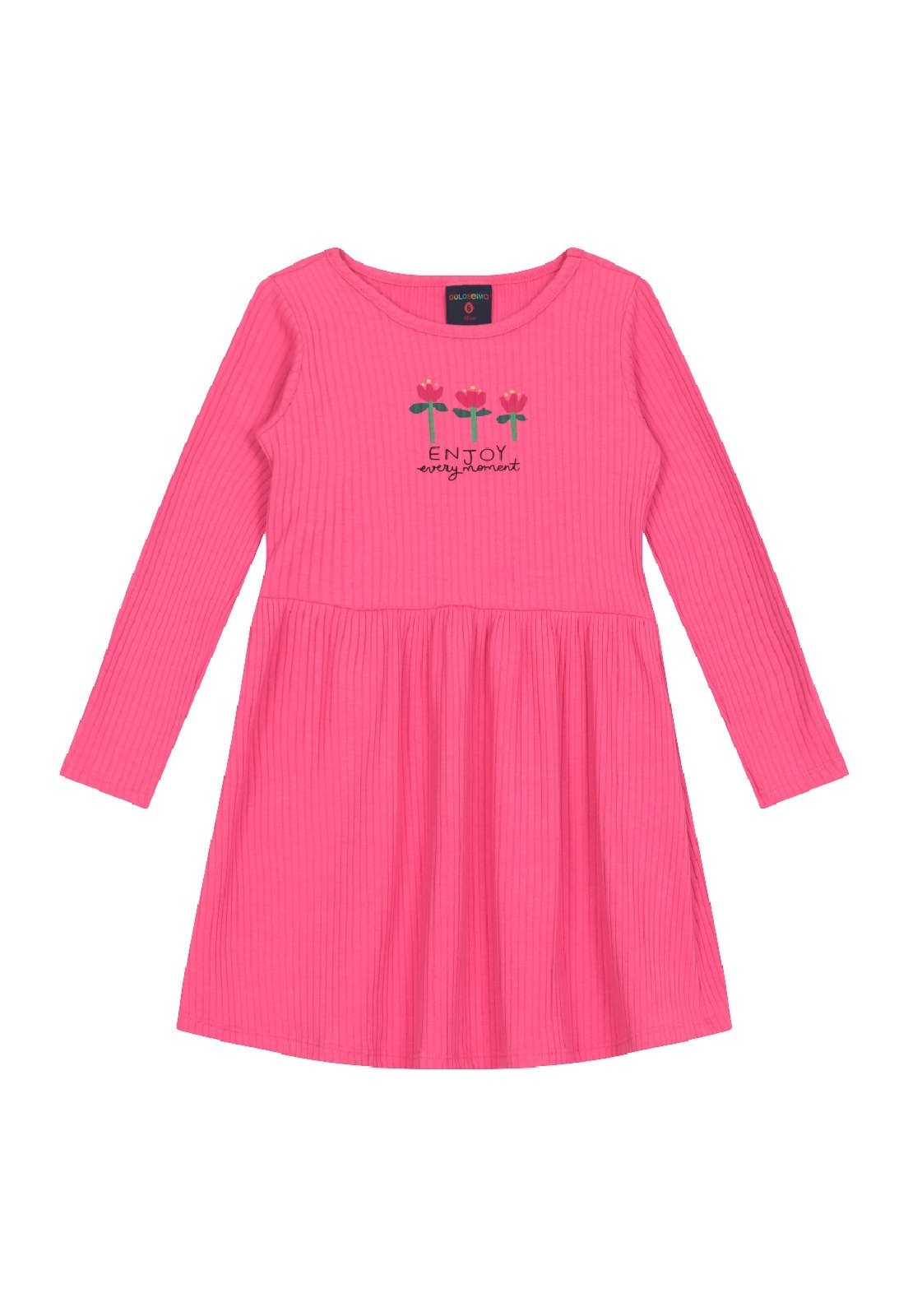 Infantil - Vestido em Ribana Canelada Floral Guloseima Rosa