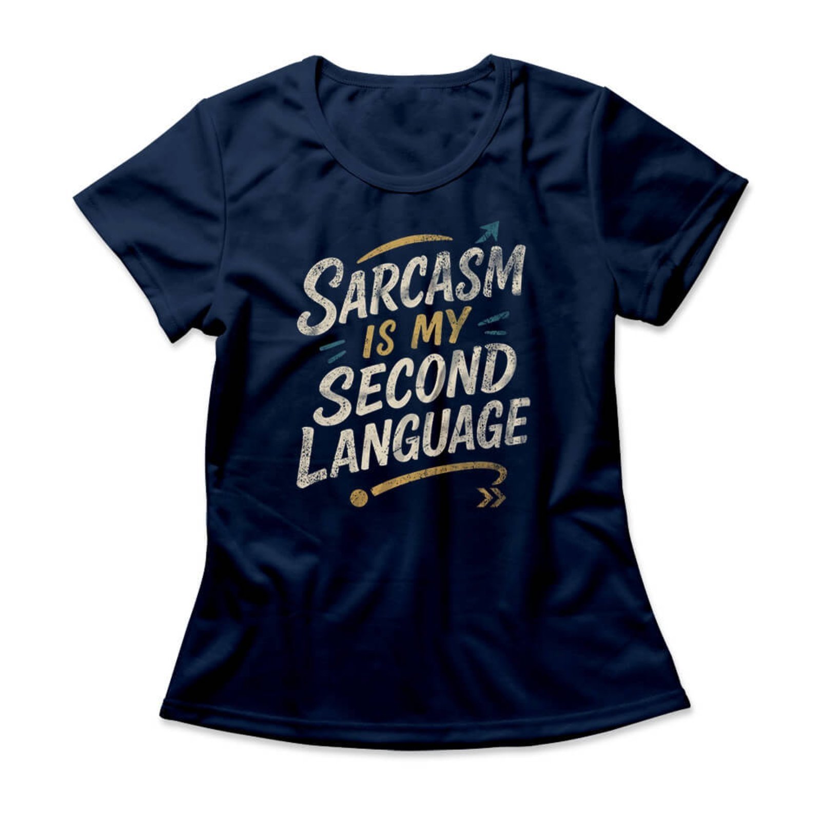 Camiseta Feminina Sarcasm Is My Second Language – Azul Marinho – Casual – Studio Geek
