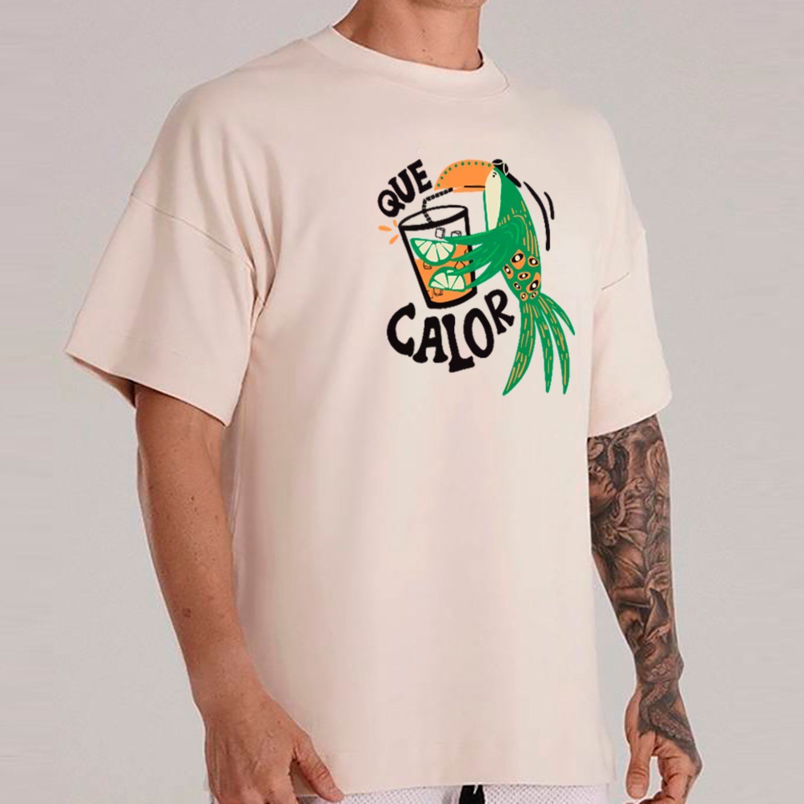 Vista 2 Camiseta Ousy Básica Que Calor Tropical Unissex Off White off-white white ousy off-white white
