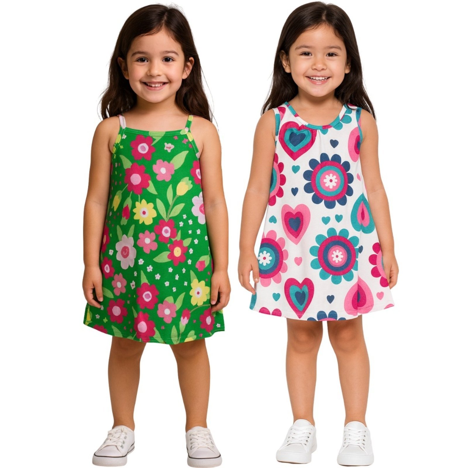 Vista 2 Infantil - Kit Vestido Kyly Alça Finas Floral e Verde azul/verde azul Kyly azul/verde azul