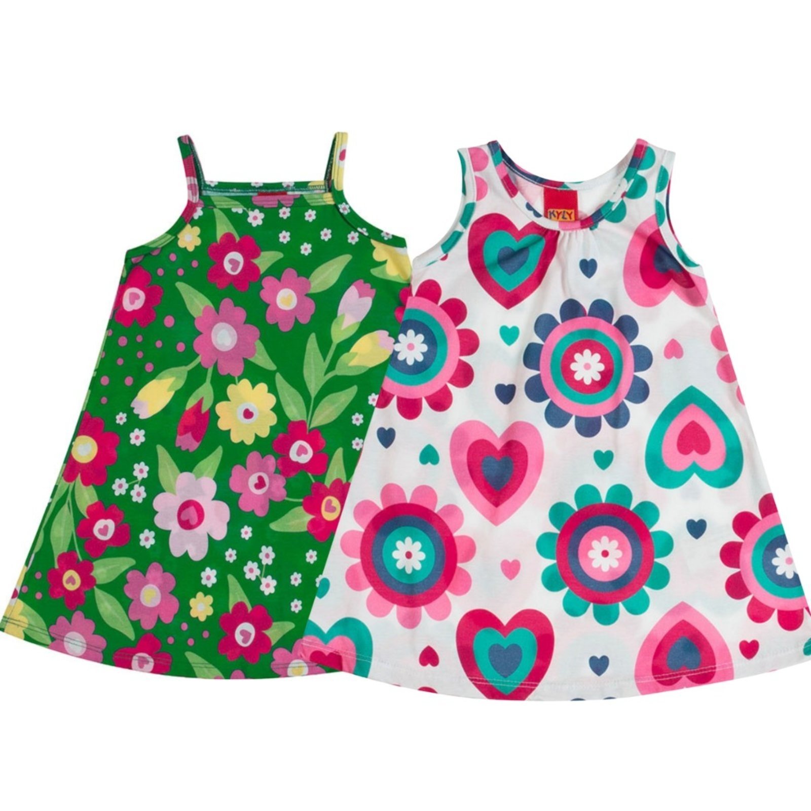 Vista 3 Infantil - Kit Vestido Kyly Alça Finas Floral e Verde azul/verde azul Kyly azul/verde azul