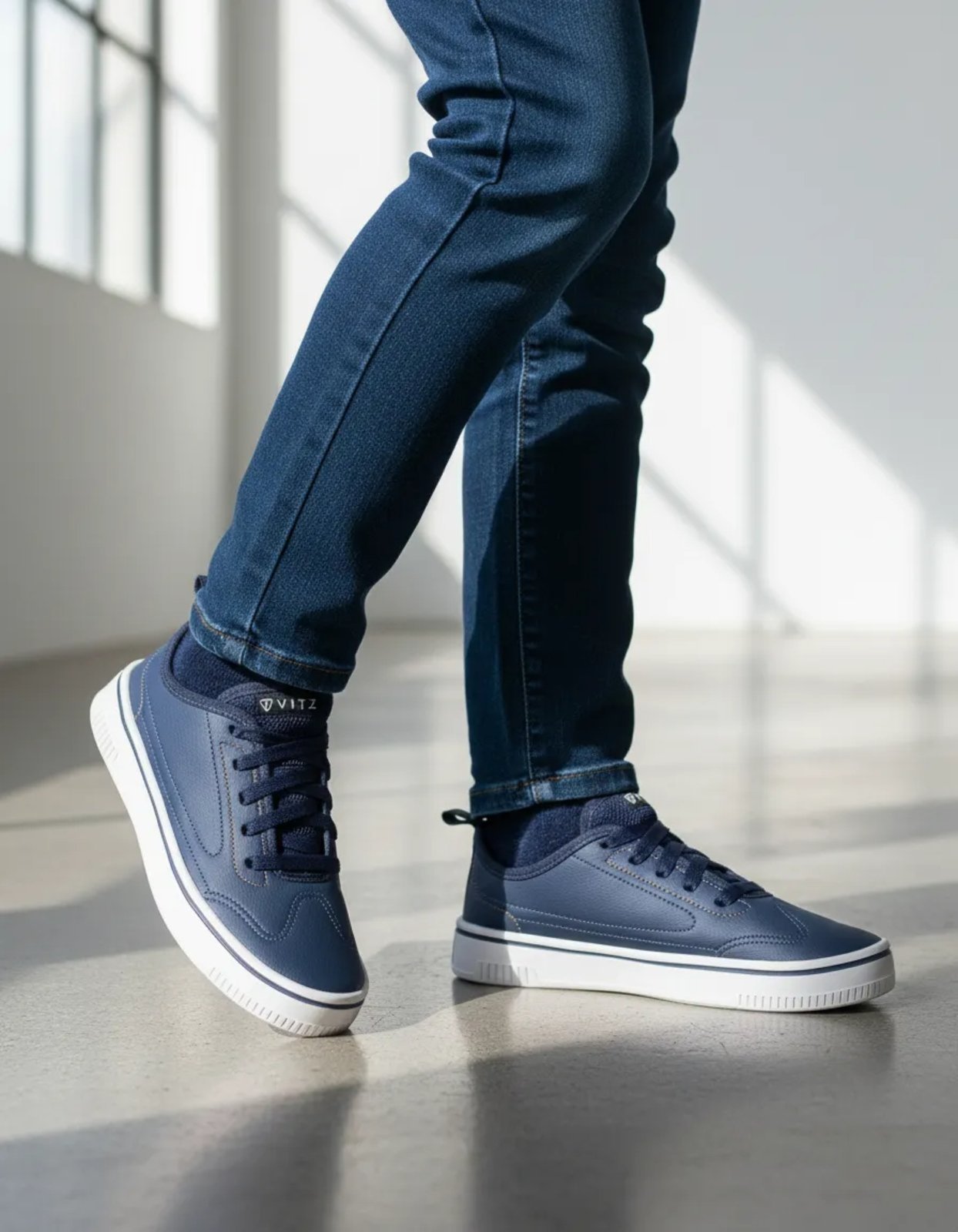 Infantil - Tênis Masculino Fly Vitz Pé com Pé Confortável Macio Cano Baixo Azul Marinho