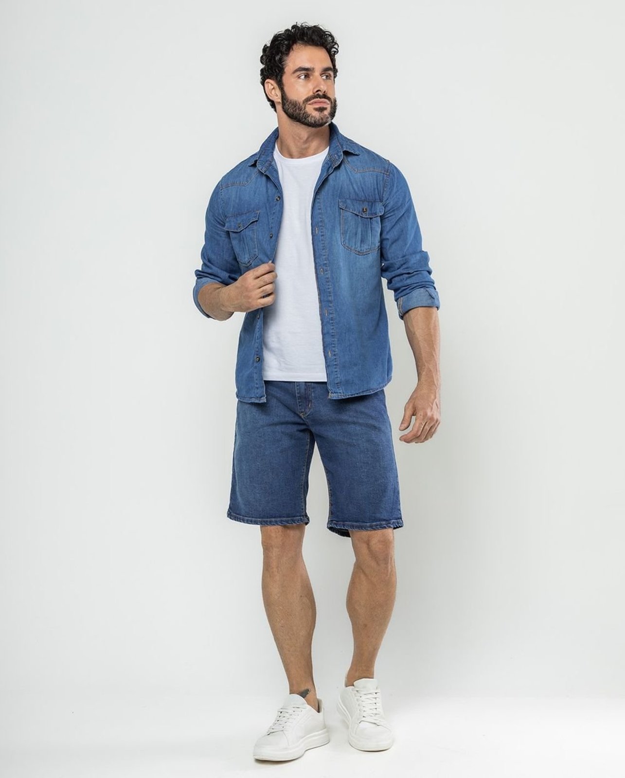 Bermuda Jeans Slim Fit Masculina 24660 Sky Escuro Consciência