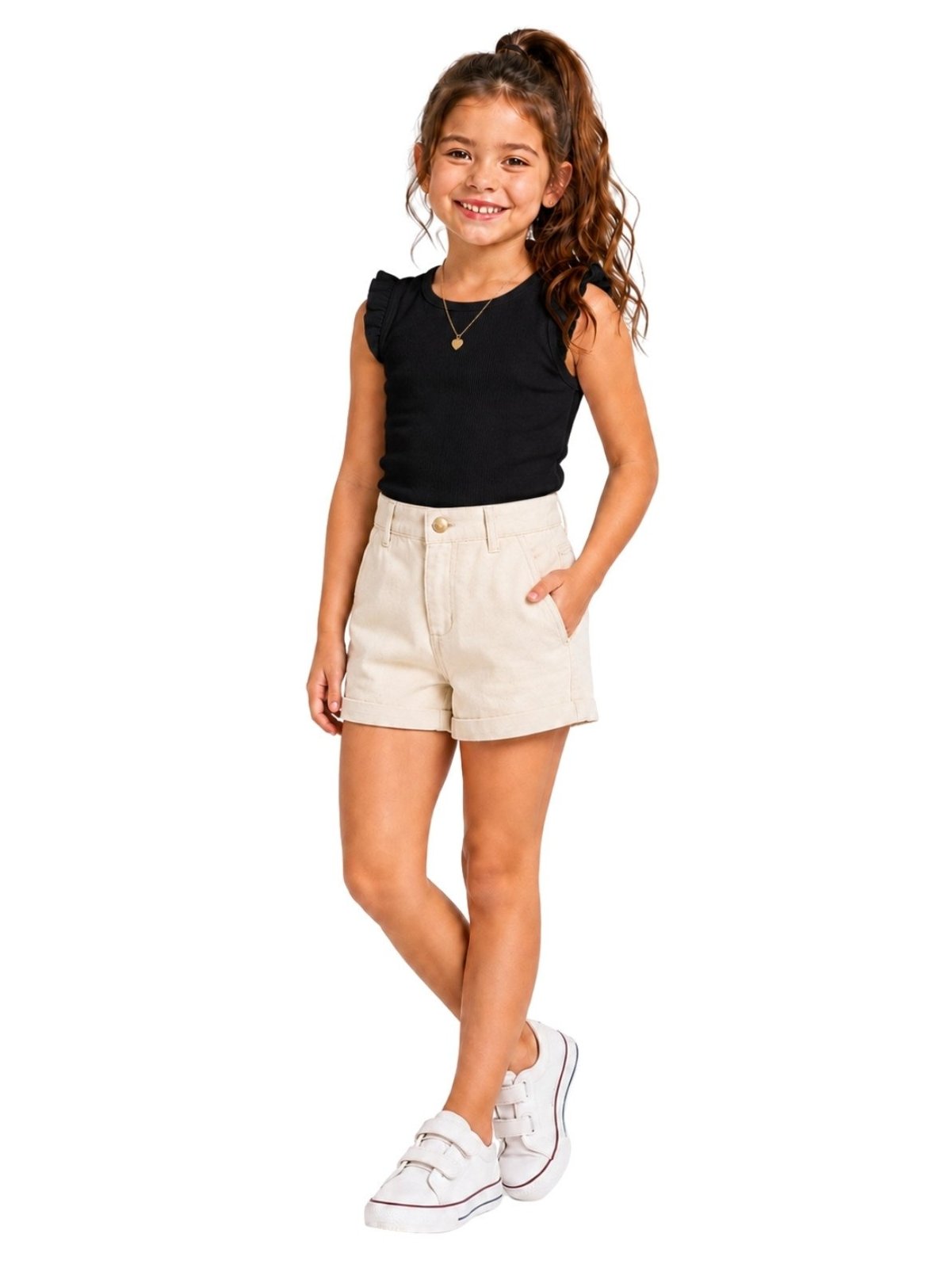Infantil - Shorts Sarja Crawling Alfaiataria Feminino Bege