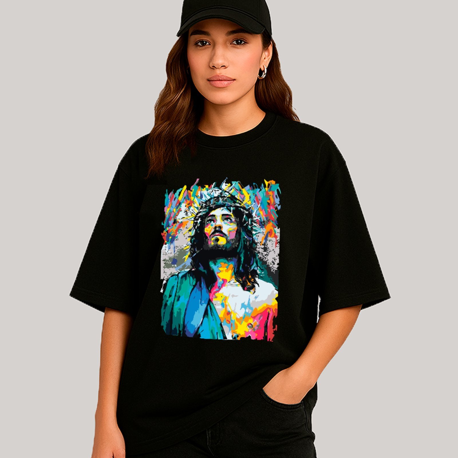Camiseta Ousy Cristã Oversized Fé e Gratidão Unissex Preta