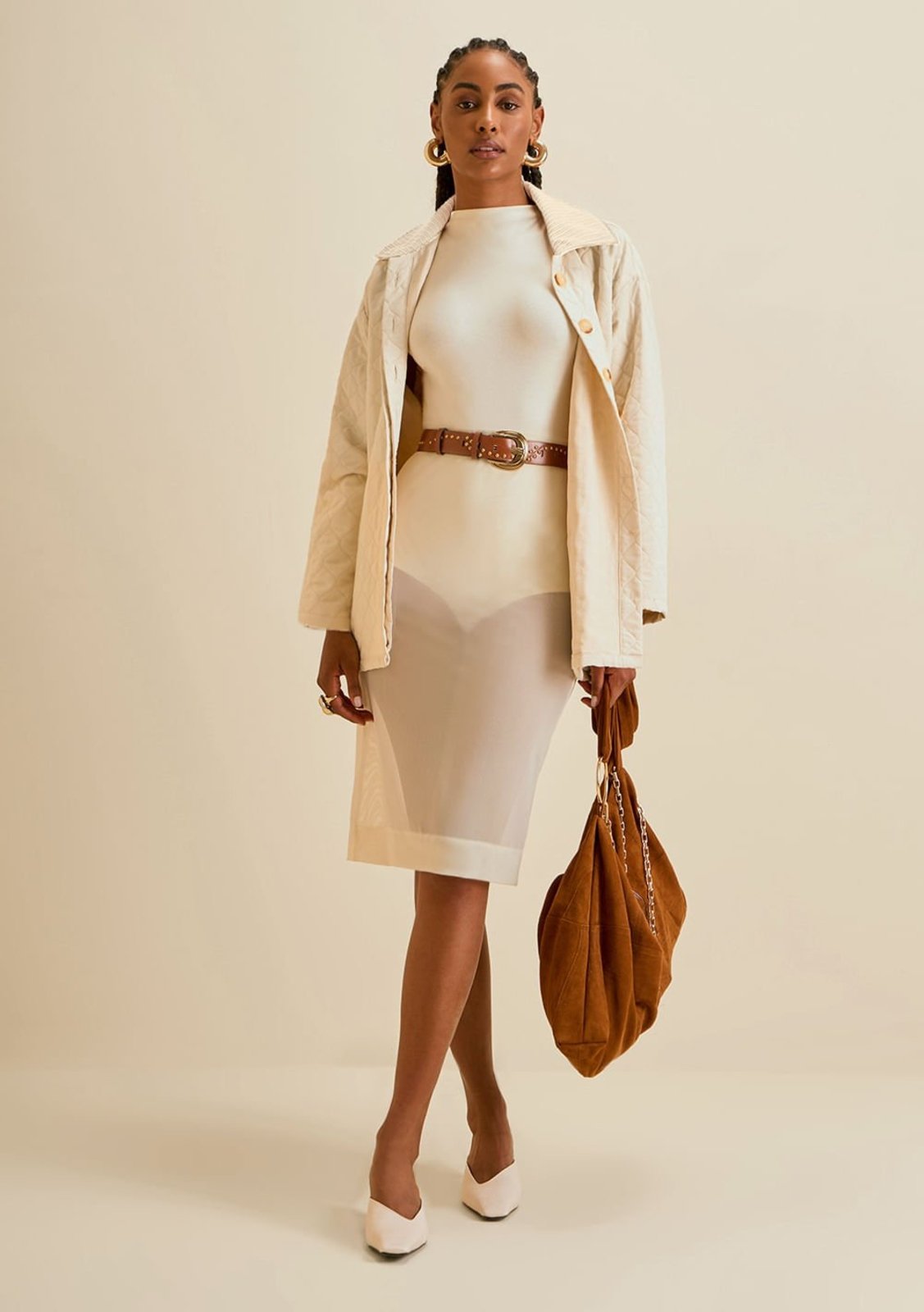 Body Morena Rosa Gola Alta Manga Curta Off Off-white