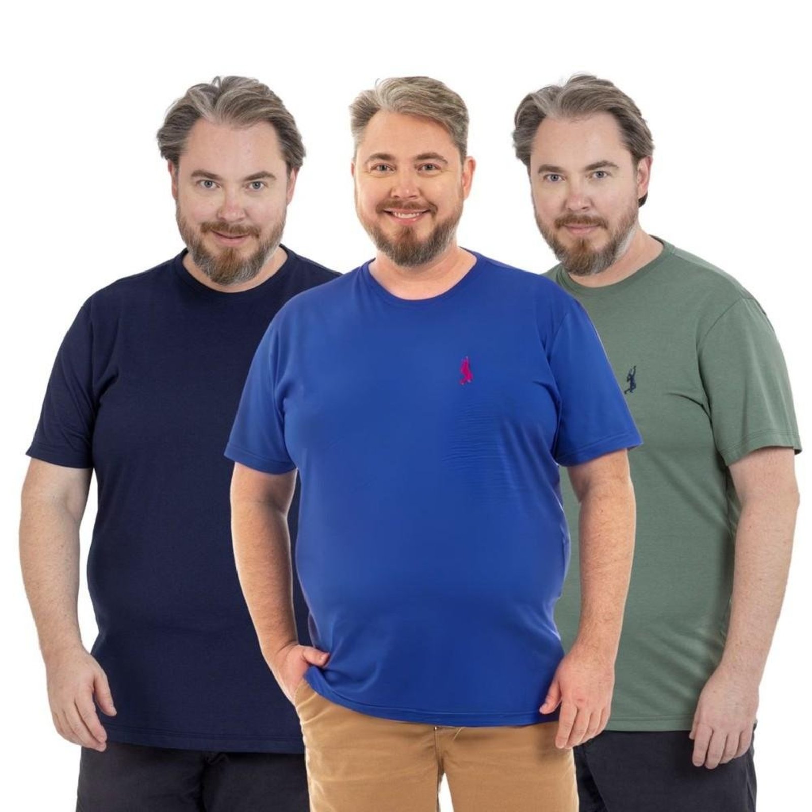 Kit 3 Camiseta Plus Size Básica Casual Masculina Confortável em Malha Leve