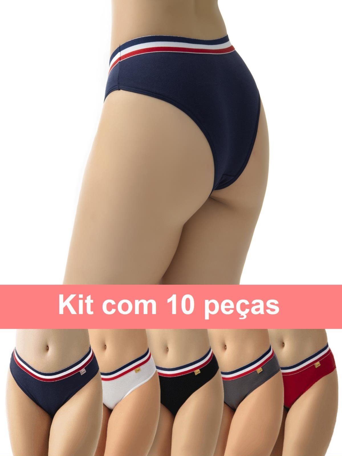Kit 10 Calcinha Tradicional Conforto Algodão Elástico Amara Multicolorido