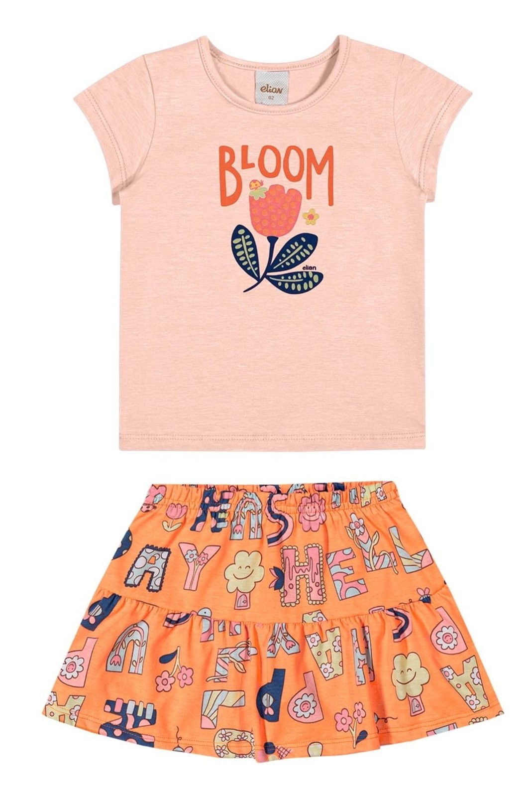 Vista 2 Infantil - Conjunto Curto Menina Bloom Elian laranja Elian laranja