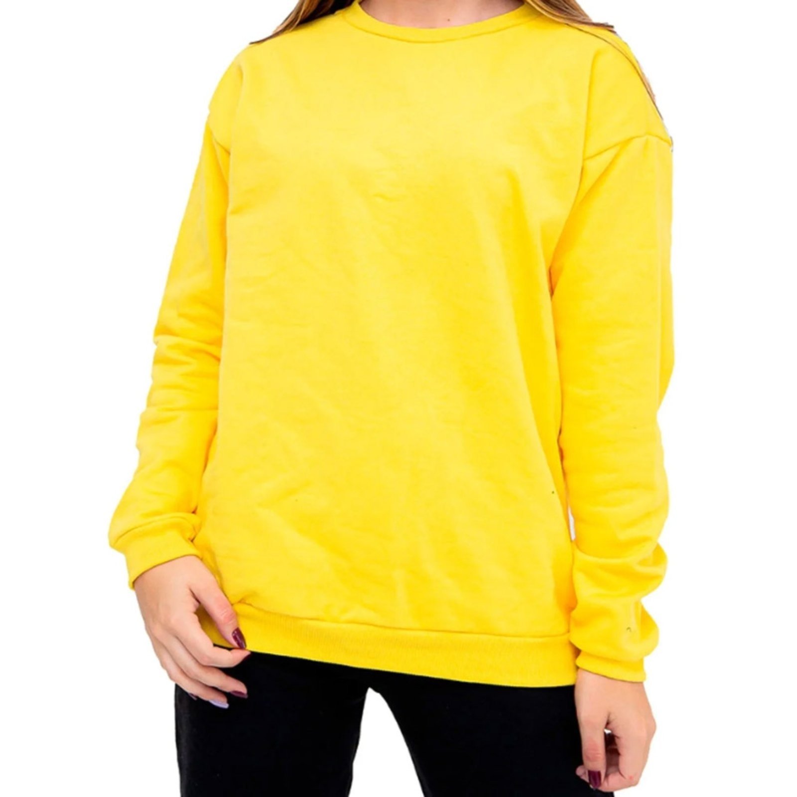 Moletom Sem Capuz Blusa Casual Sem Bolso Moleton Gola Redonda Careca Promoção Tamanho Adulto Amarelo