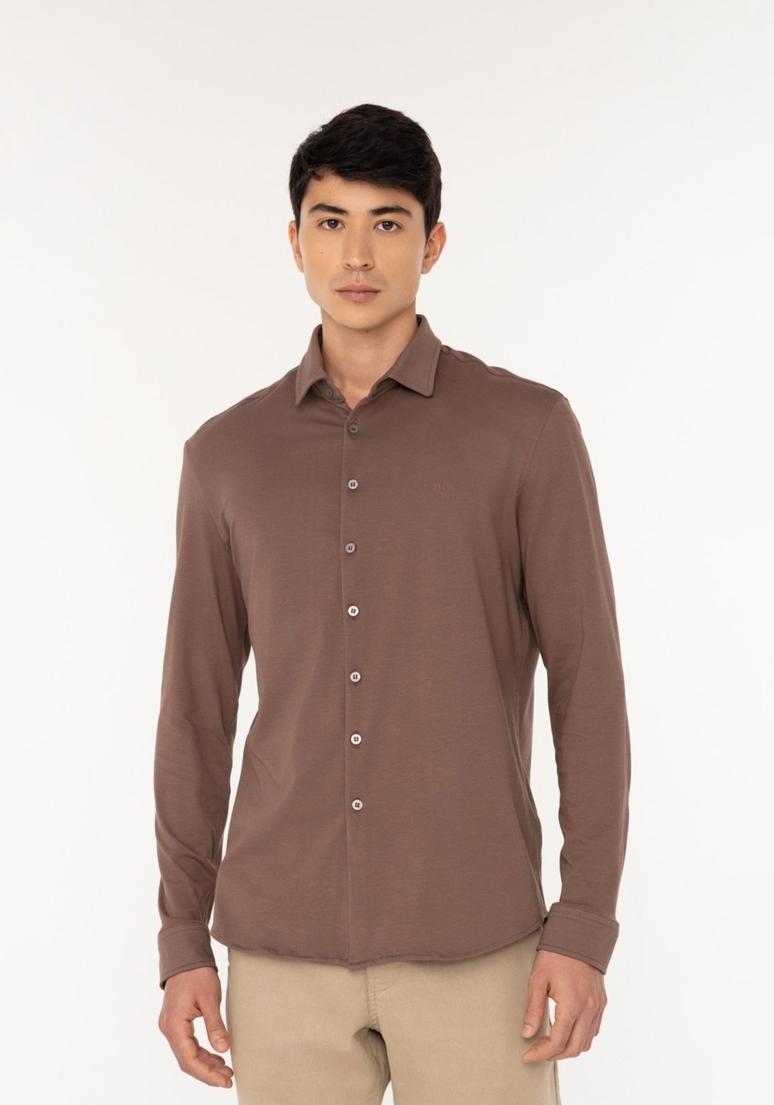 Camisa Slim Fit De Mangas Longas Em Malha De Algodão Pima
