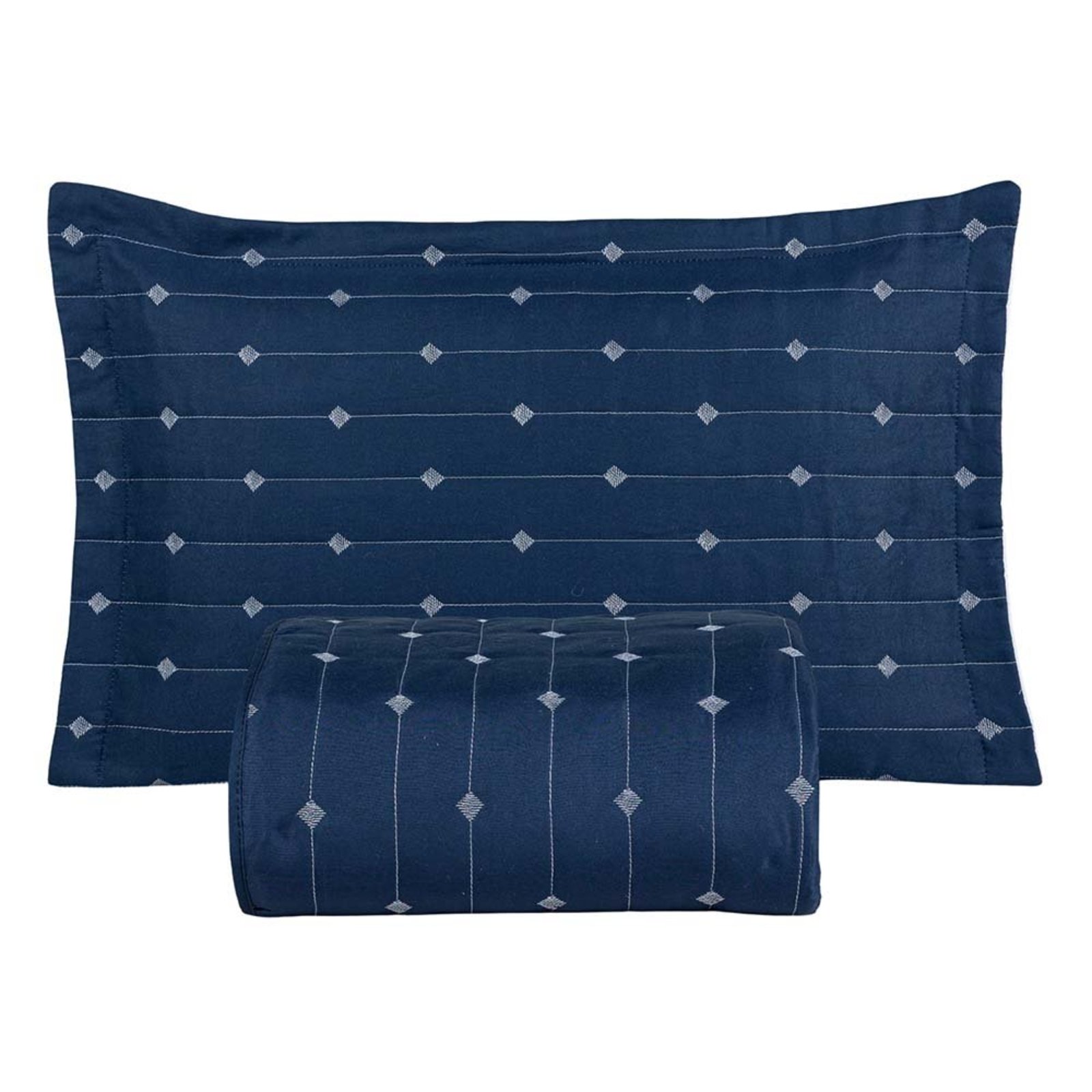 Kit Cobre Leito Rubine Solteiro Bordado Micropercal 400 Fios Colcha Liso 2 Peças Azul Marinho