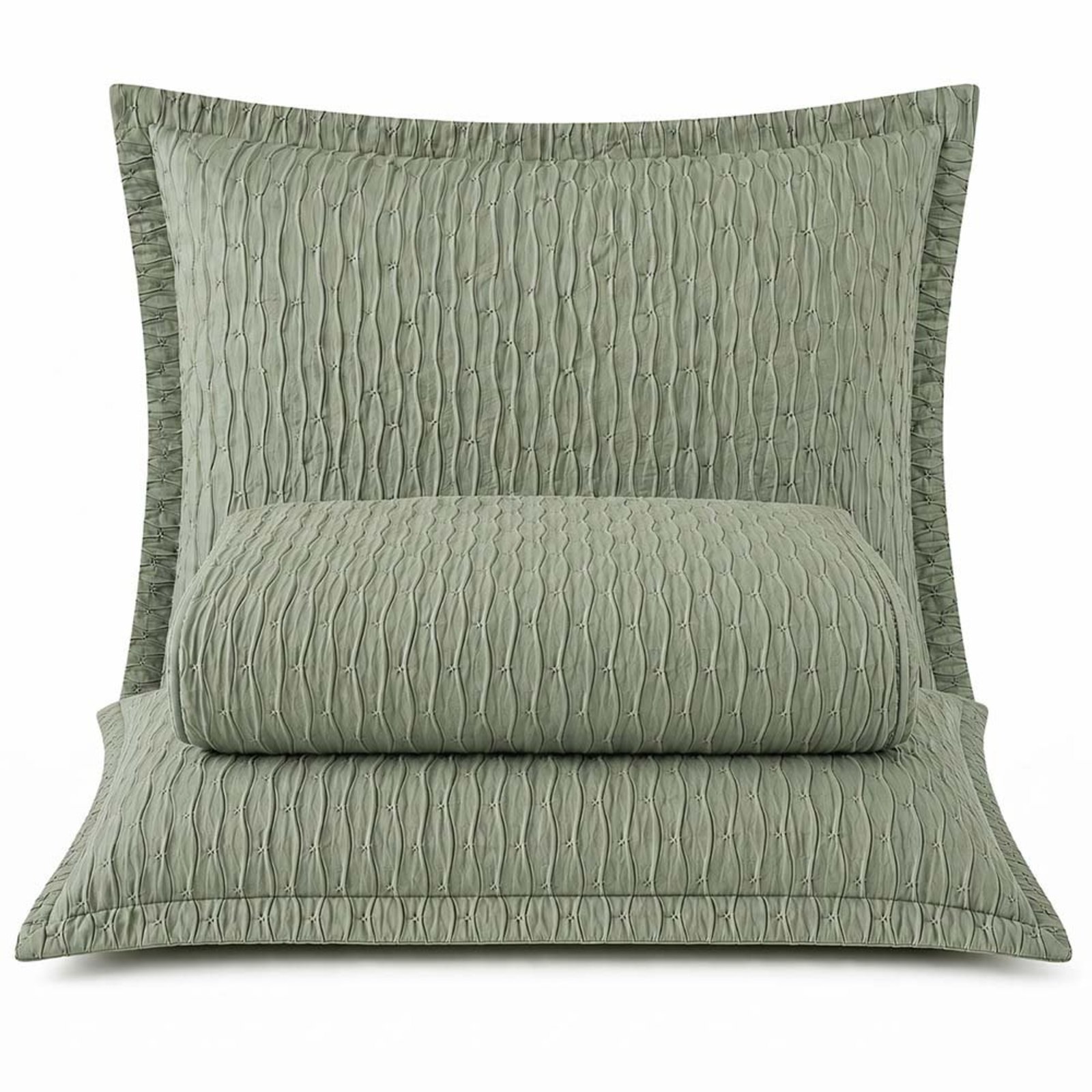 Kit Cobre Leito Elegance Casal Percal 300 Fios Colcha Matelassê Plissado 3 Peças Verde