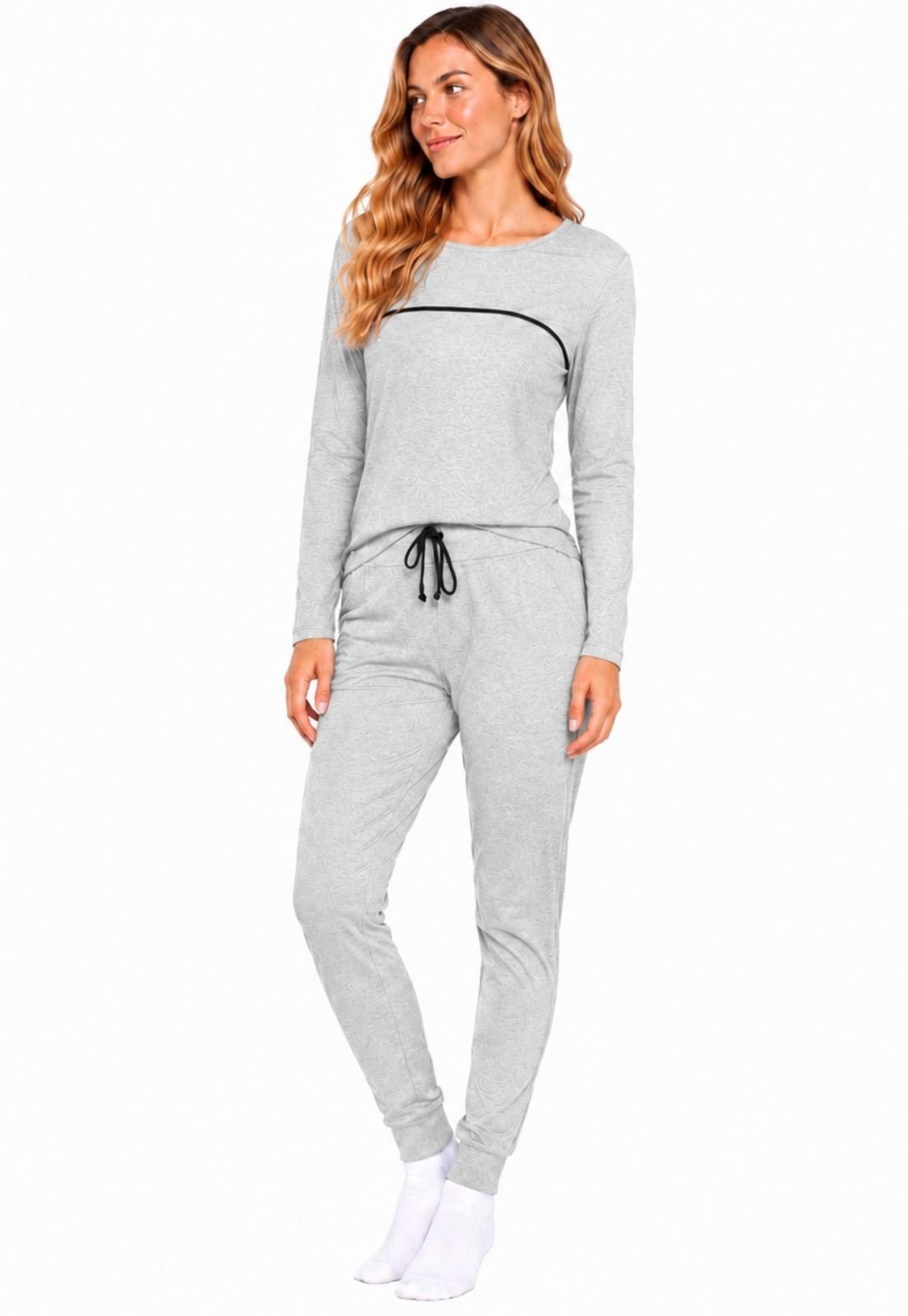 Pijama Feminino Manga Longa Maria Paes Mescla