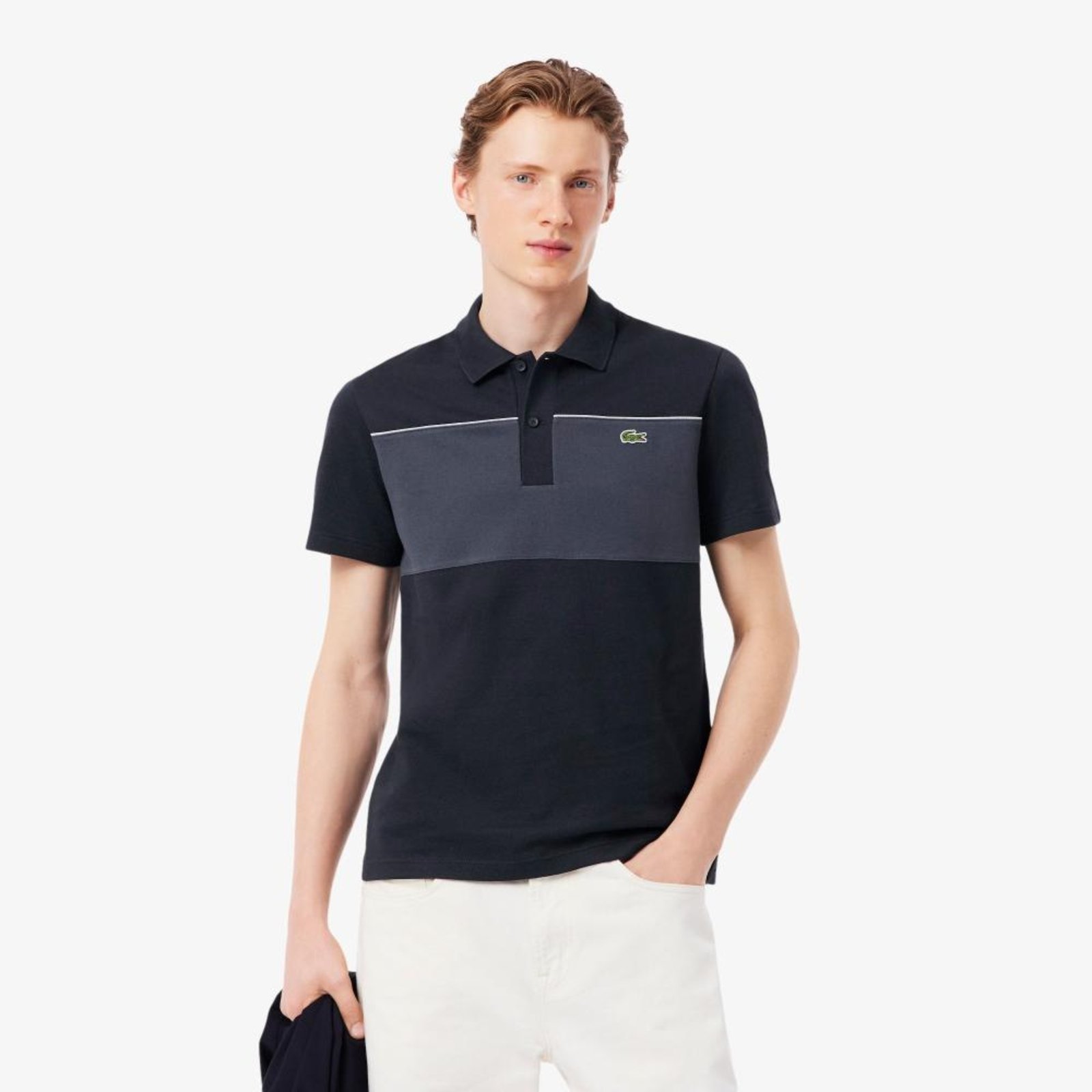 Polo Piqué Colour-Block – Modelagem reta Preto