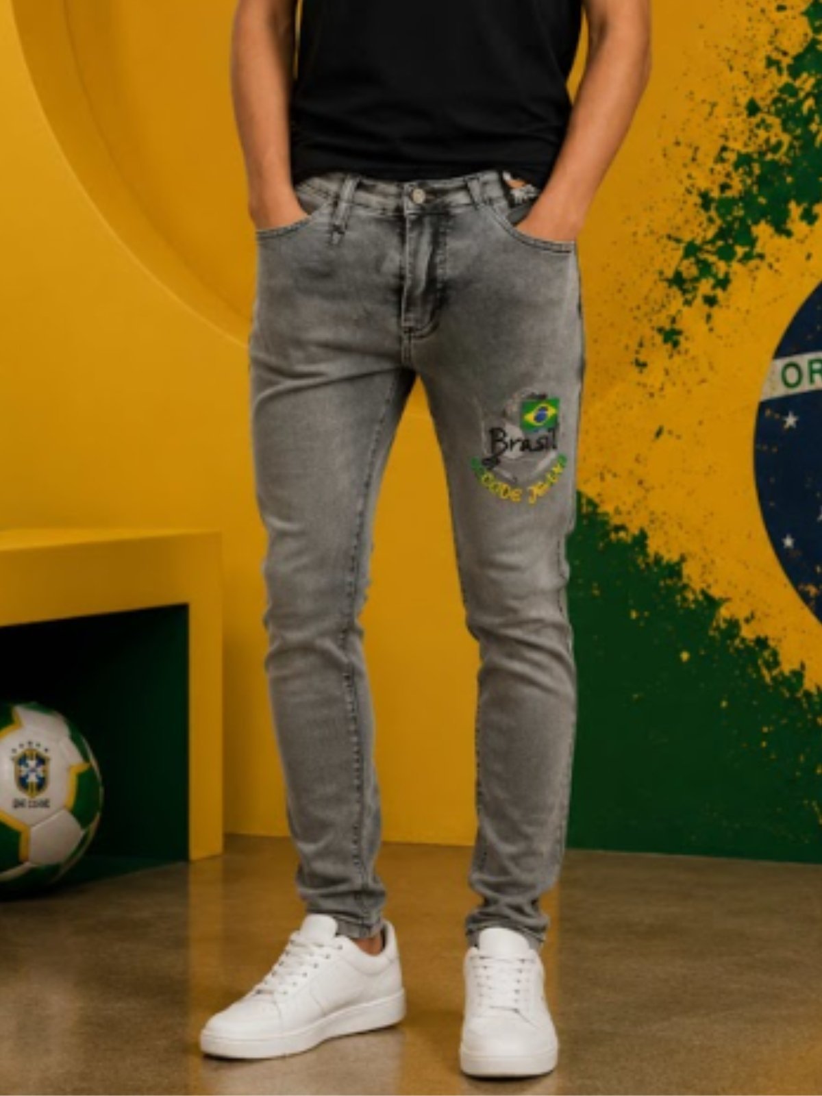 Calça Jeans Masculina Skinny Cinza Brasil Casual Premium
