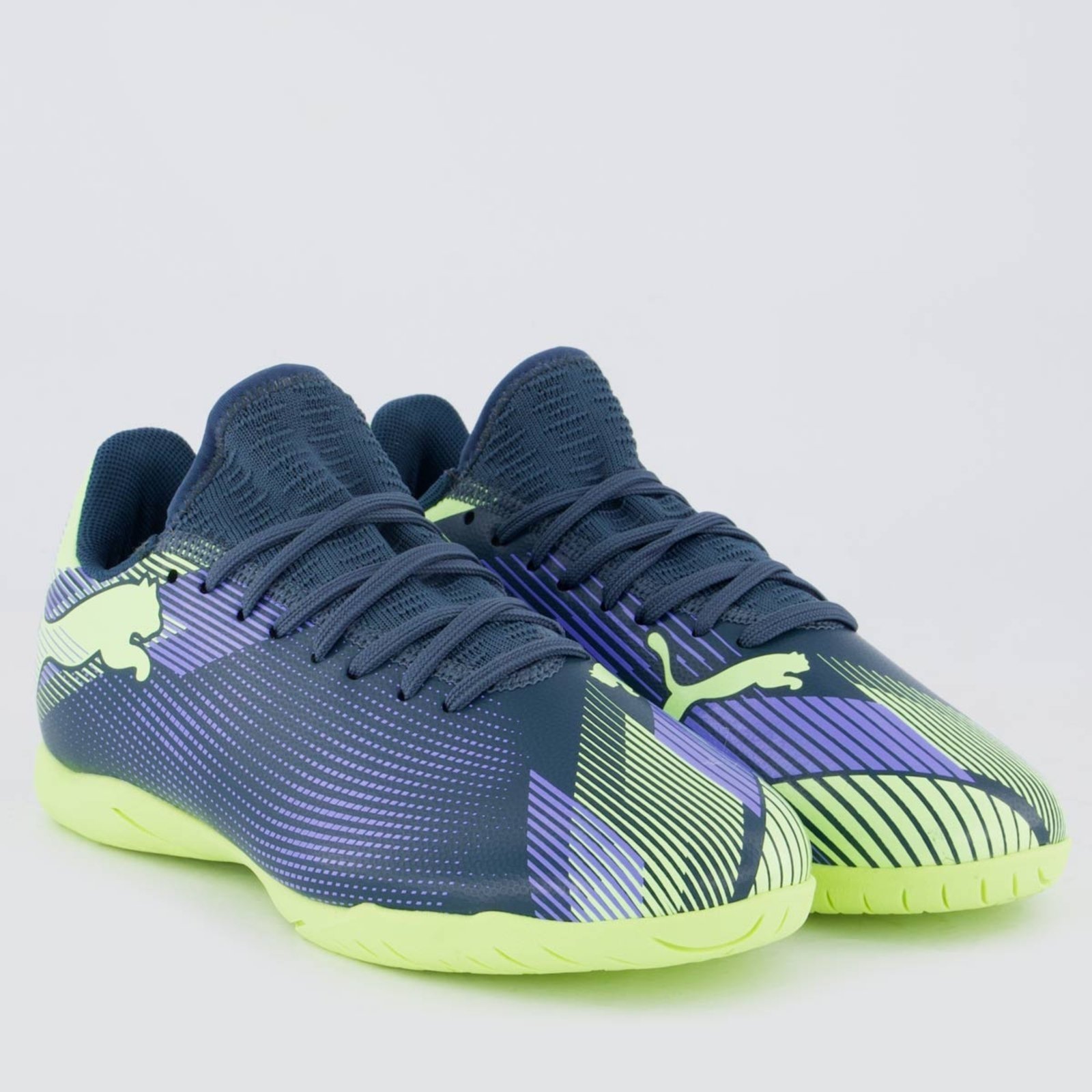 Vista 3 Chuteira Puma Future 7 Play Futsal Juvenil e Verde azul Puma azul