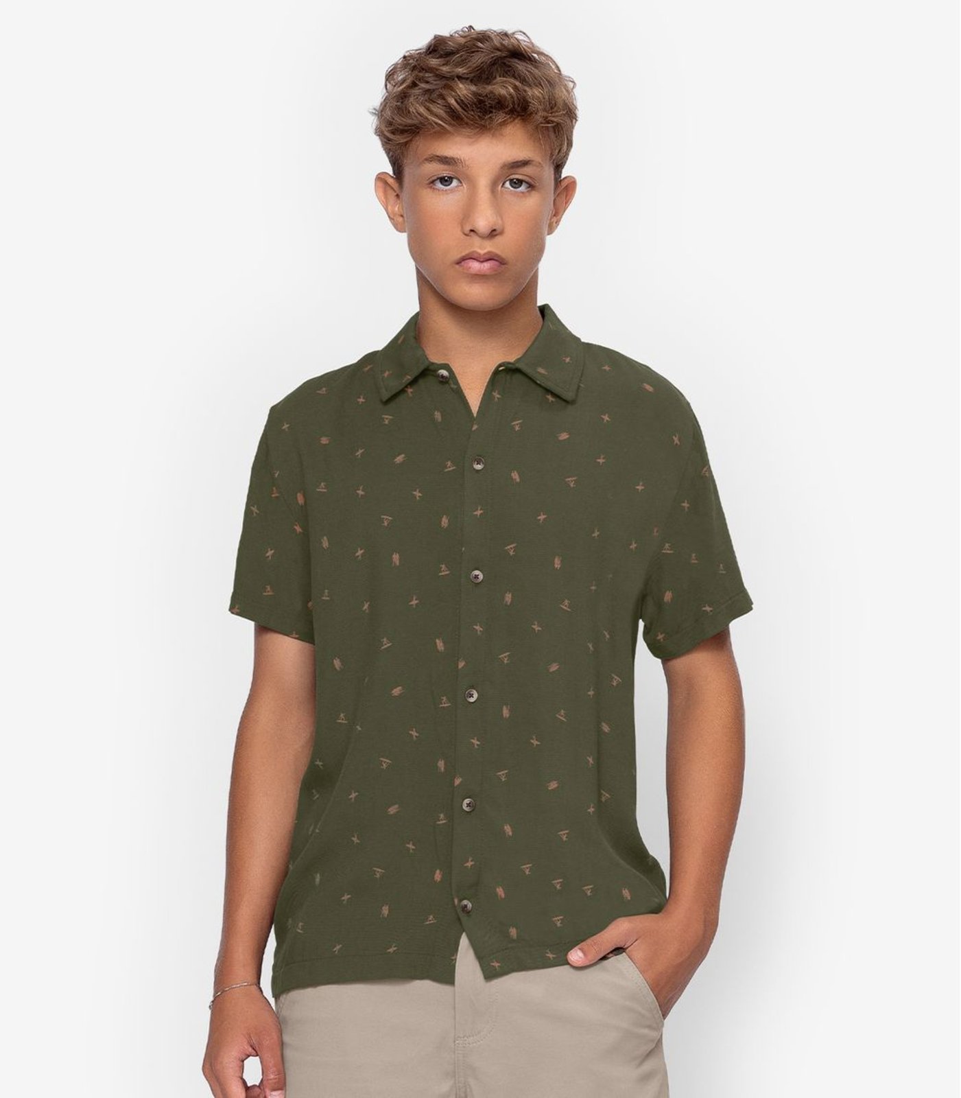 Infantil – Camisa Juvenil Em Viscose Masculina Minty Verde