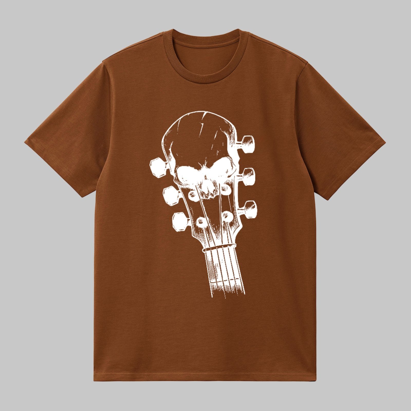 Camiseta Básica Skull Guitar Rock Estampa Heavy Metal Marrom