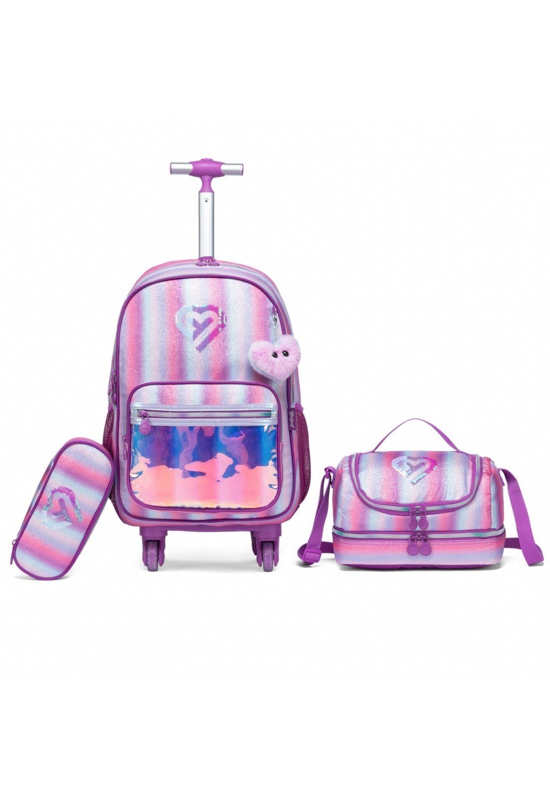 Vista 2 Infantil - Kit Mochila Yupe De Rodinhas Lancheira Estojo Bolsa Escolar Juvenil rosa YUPE rosa