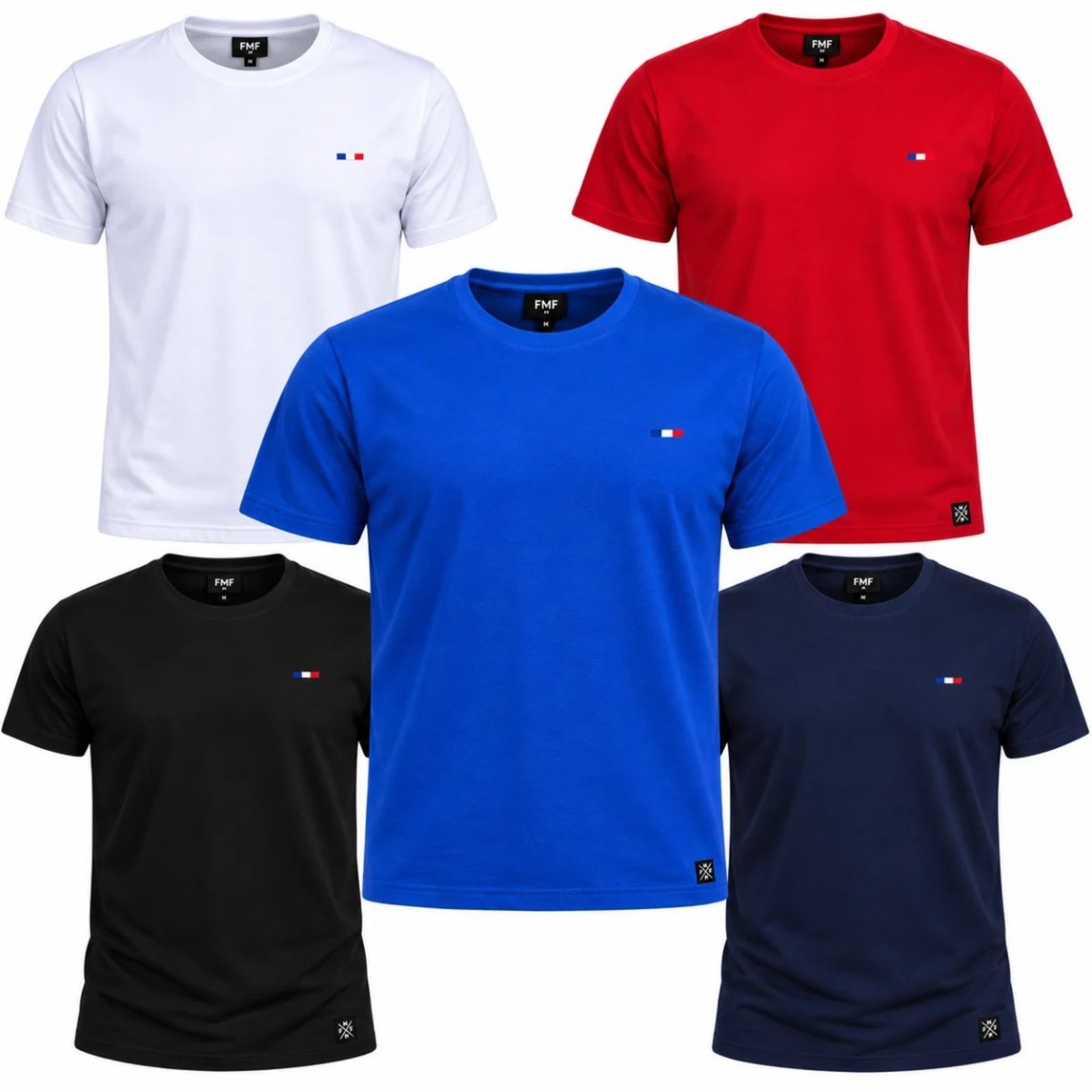 Kit 5 Camisetas Masculinas Básicas FMF Algodão Premium Manga Curta Colorido