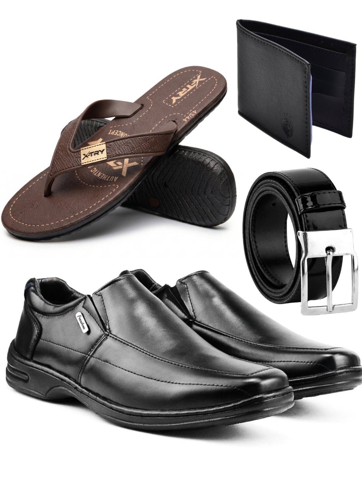 Kit Sapato Social Masculino Sapatofran Elástico Com Chinelo Flip-Flop Xtry Cinto e Carteira