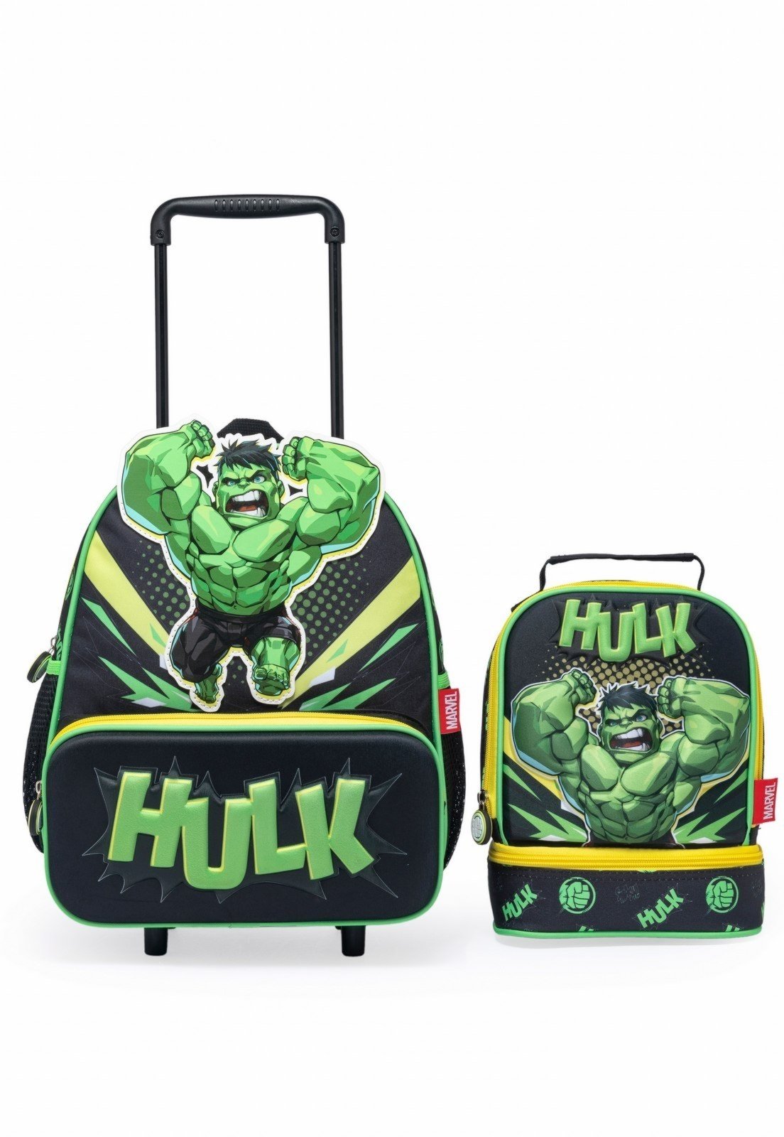 Vista 2 Infantil - Kit Mochila Lancheira Hulk Masculino Rodinha Marvel verde Marvel verde