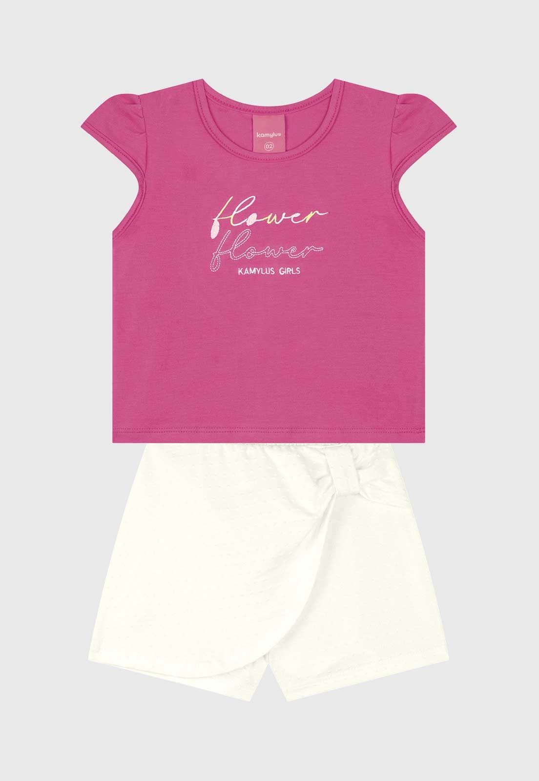 Infantil - Conjunto 2pçs Manga Curta Kamylus Blusa E Short Saia Rosa