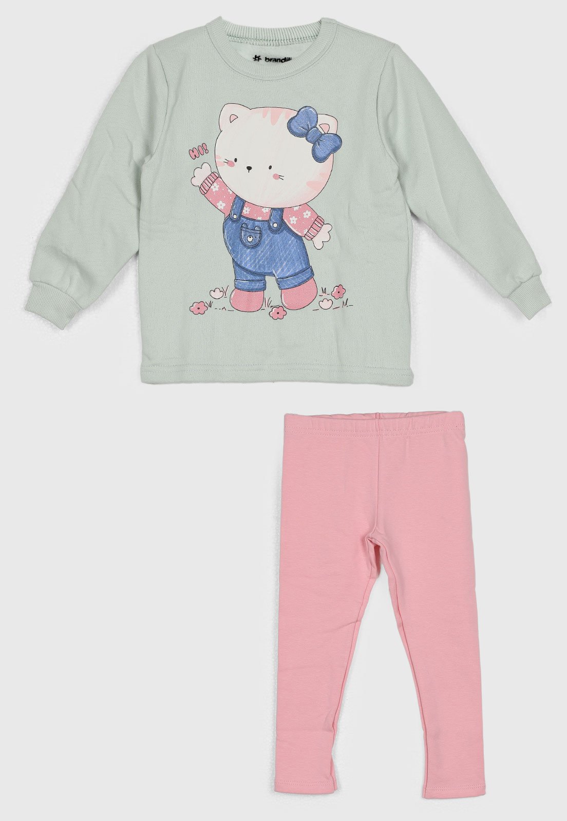 Conjunto Brandili Blusa Manga Longa Gato Verde Claro
