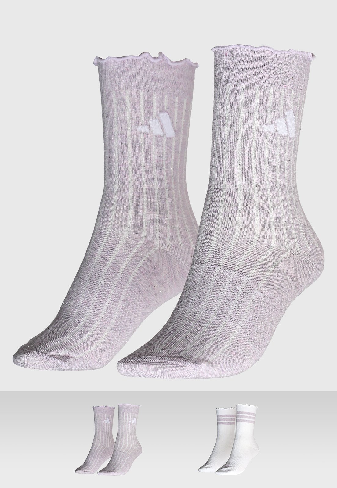 Vista 2 Kit com 2 pares de meias Feminina Adidas Performance Glow Canelada Babado lilás adidas performance lilás