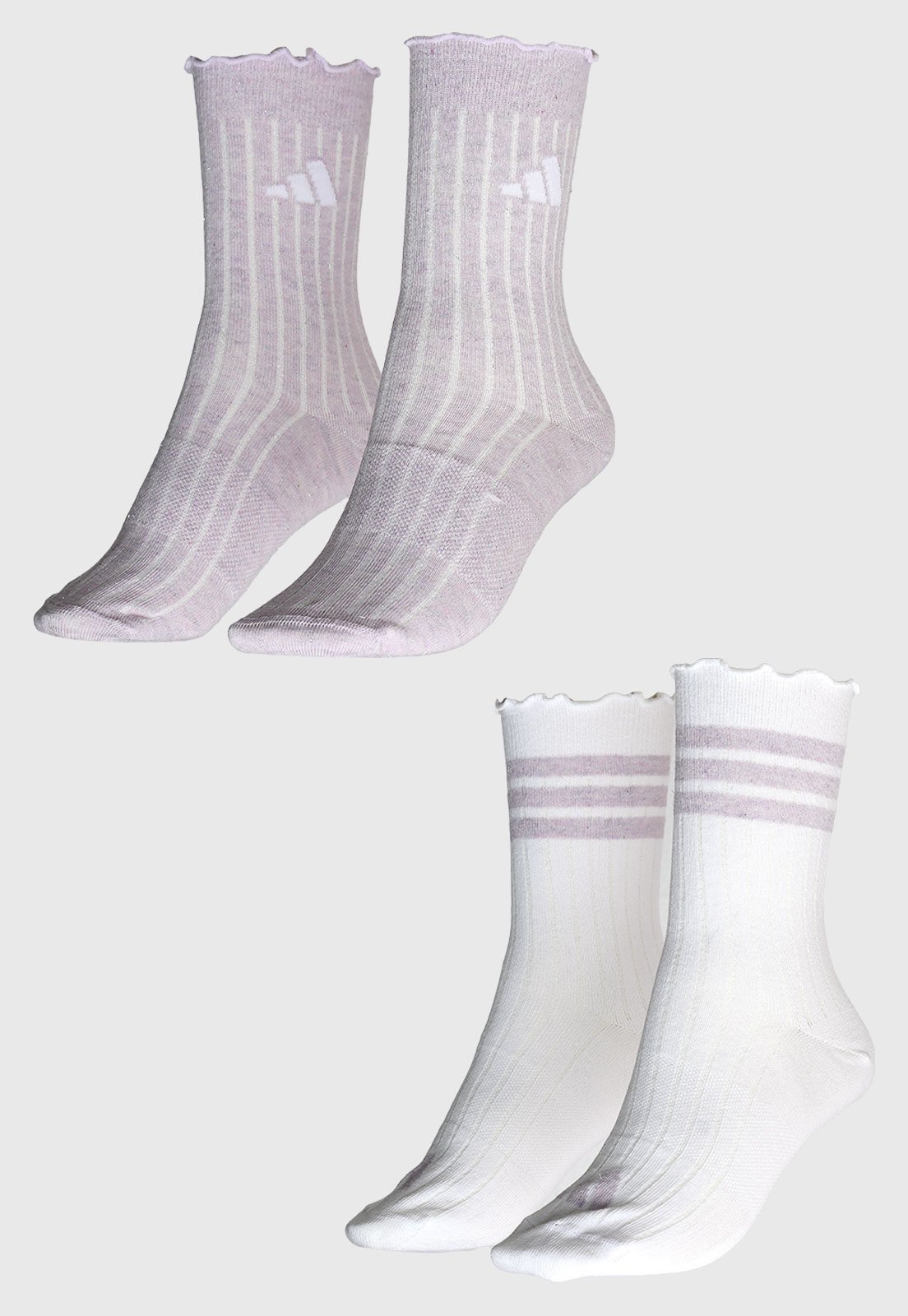 Vista 3 Kit com 2 pares de meias Feminina Adidas Performance Glow Canelada Babado lilás adidas performance lilás