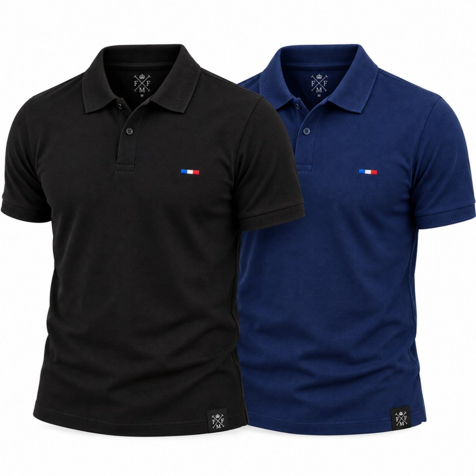 Kit 2 Camisas Polo Masculinas FMF Bordado França Casual Marinho