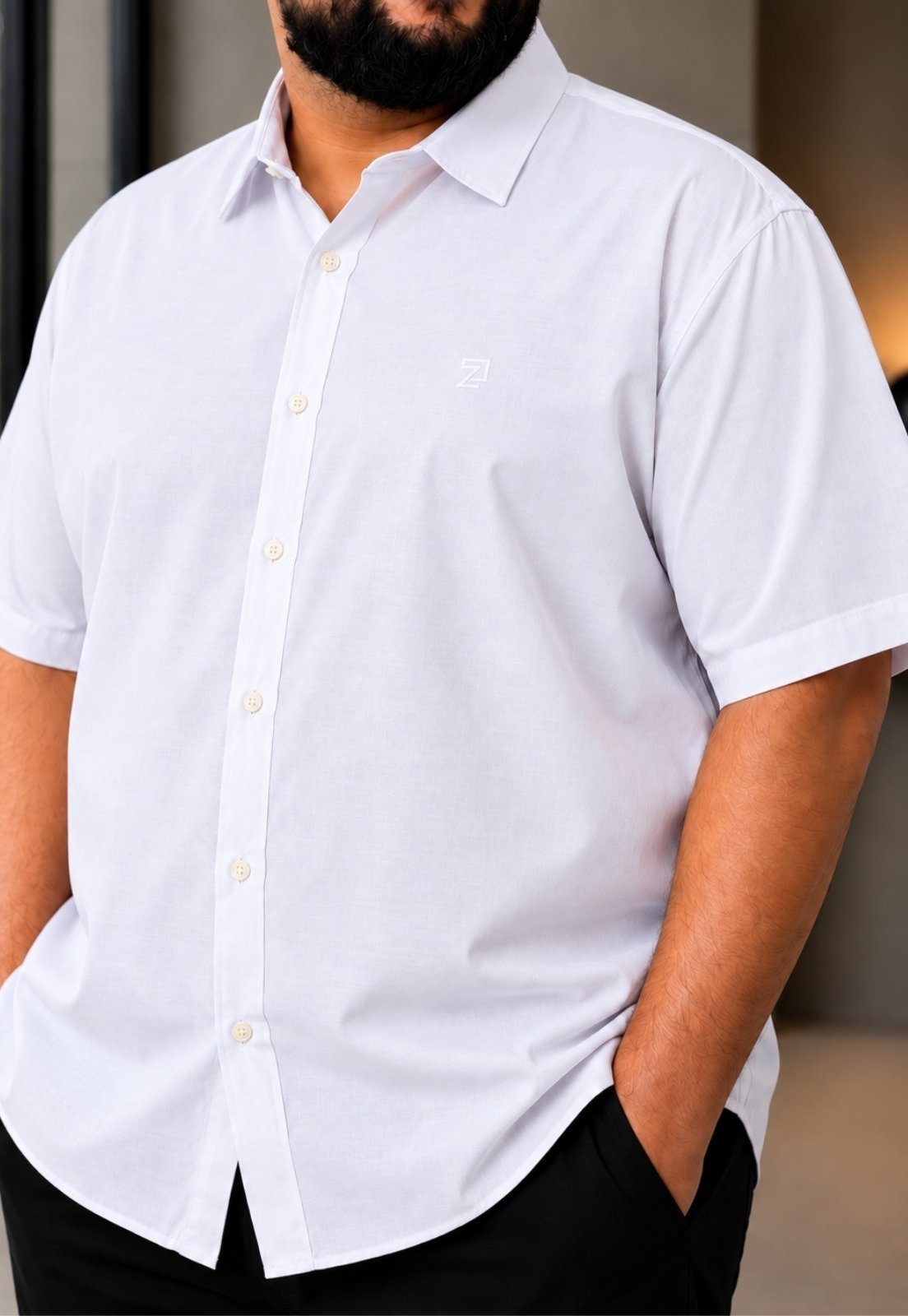 Camisa Social Manga Curta Masculina Extra Grande Daze Modas Branca