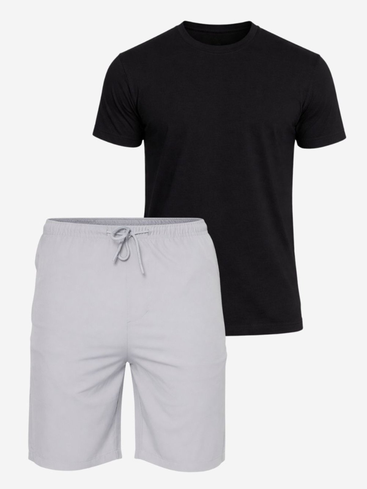 Kit 2 Peças Camiseta Preta Premium e Bermuda Cinza Tactel com Elastano Crocker