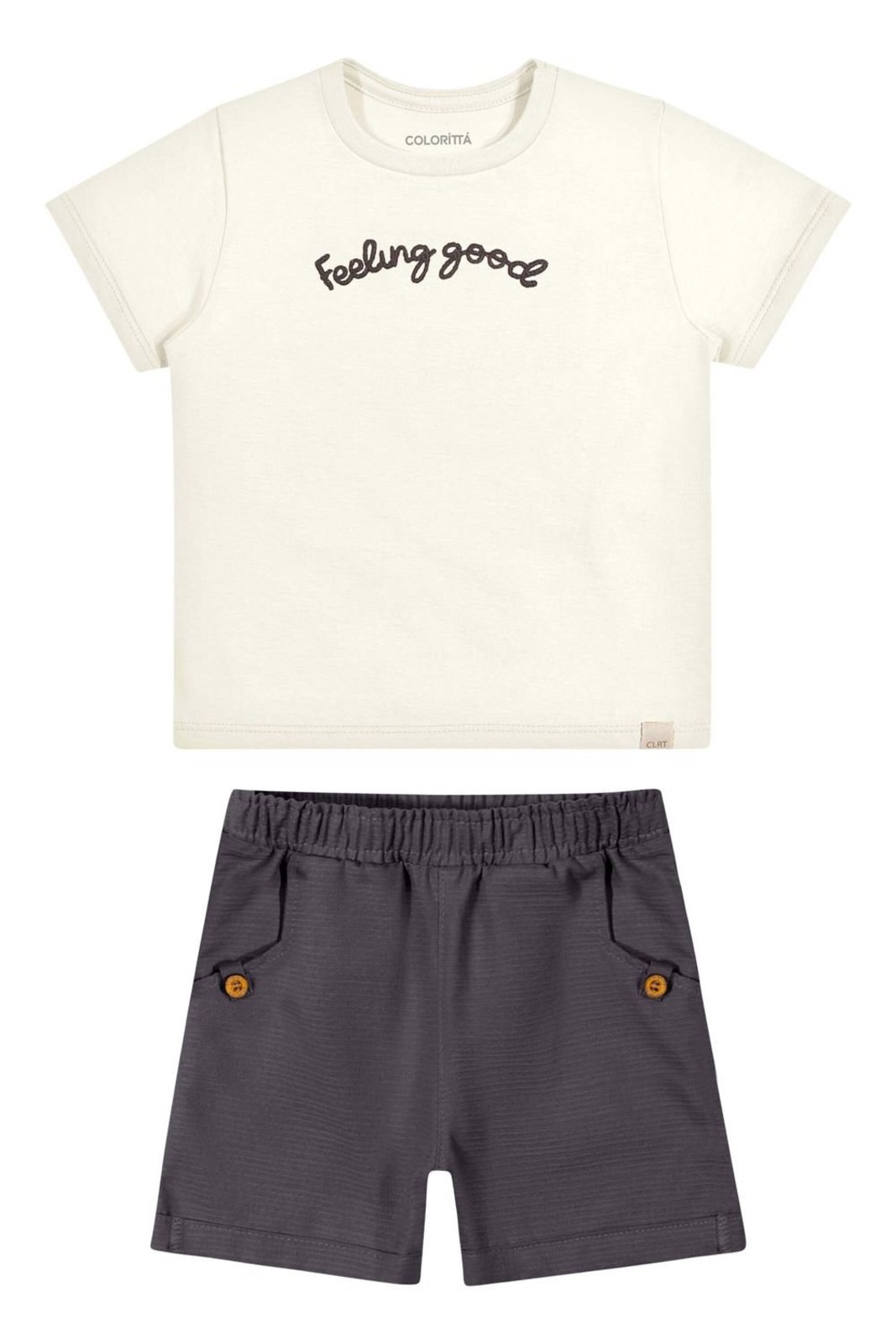 Infantil - Conjunto Menino Bordado Curto Colorittá Bege